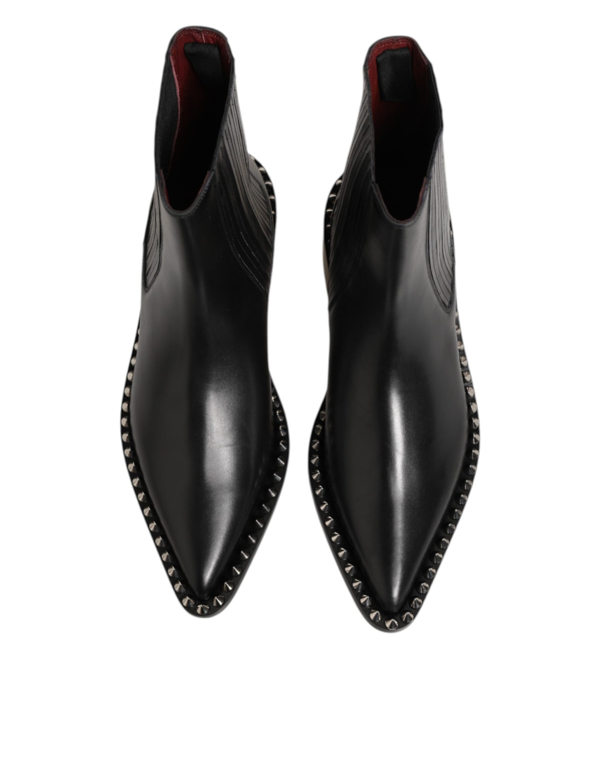 Dolce & Gabbana Black Leather Studded Men Short Boots Shoes