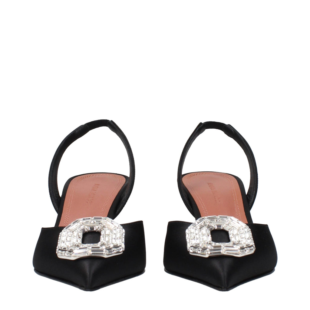 Amina Muaddi Black Satin Stiletto Heels Sandals