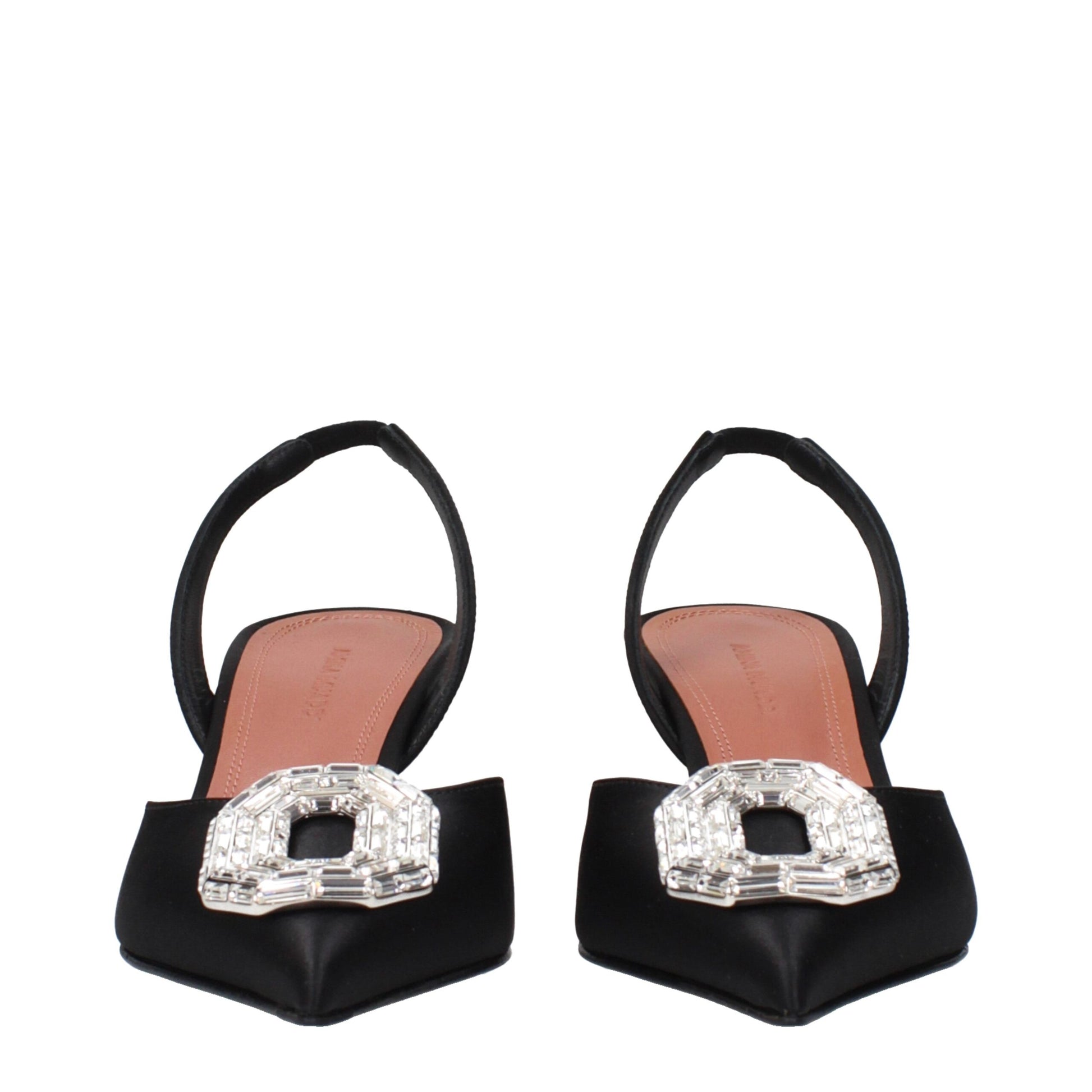 Amina Muaddi Black Satin Stiletto Heels Sandals