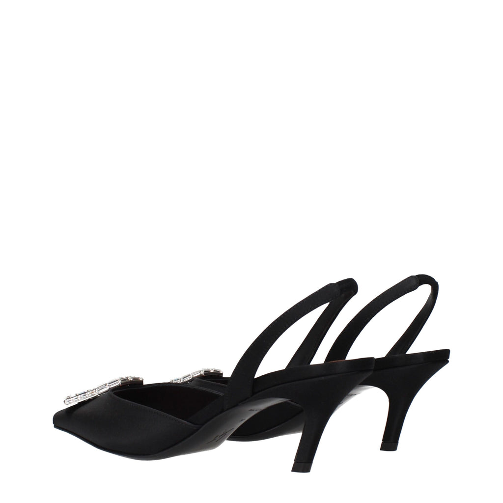 Amina Muaddi Black Satin Stiletto Heels Sandals