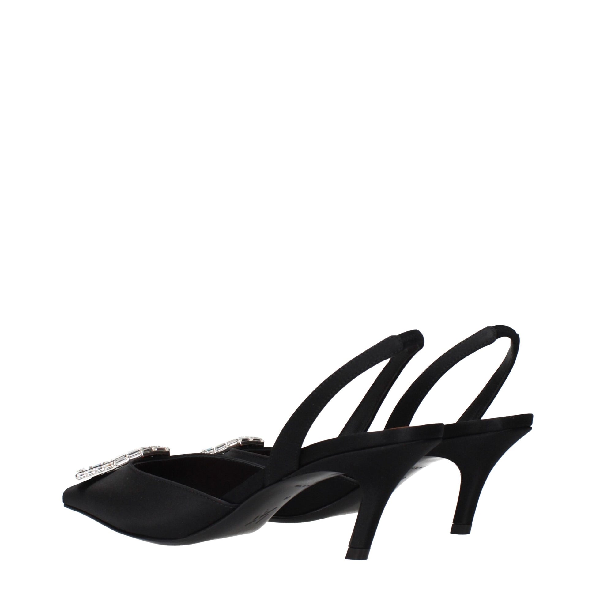 Amina Muaddi Black Satin Stiletto Heels Sandals