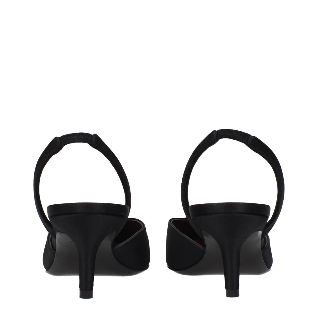 Amina Muaddi Black Satin Stiletto Heels Sandals