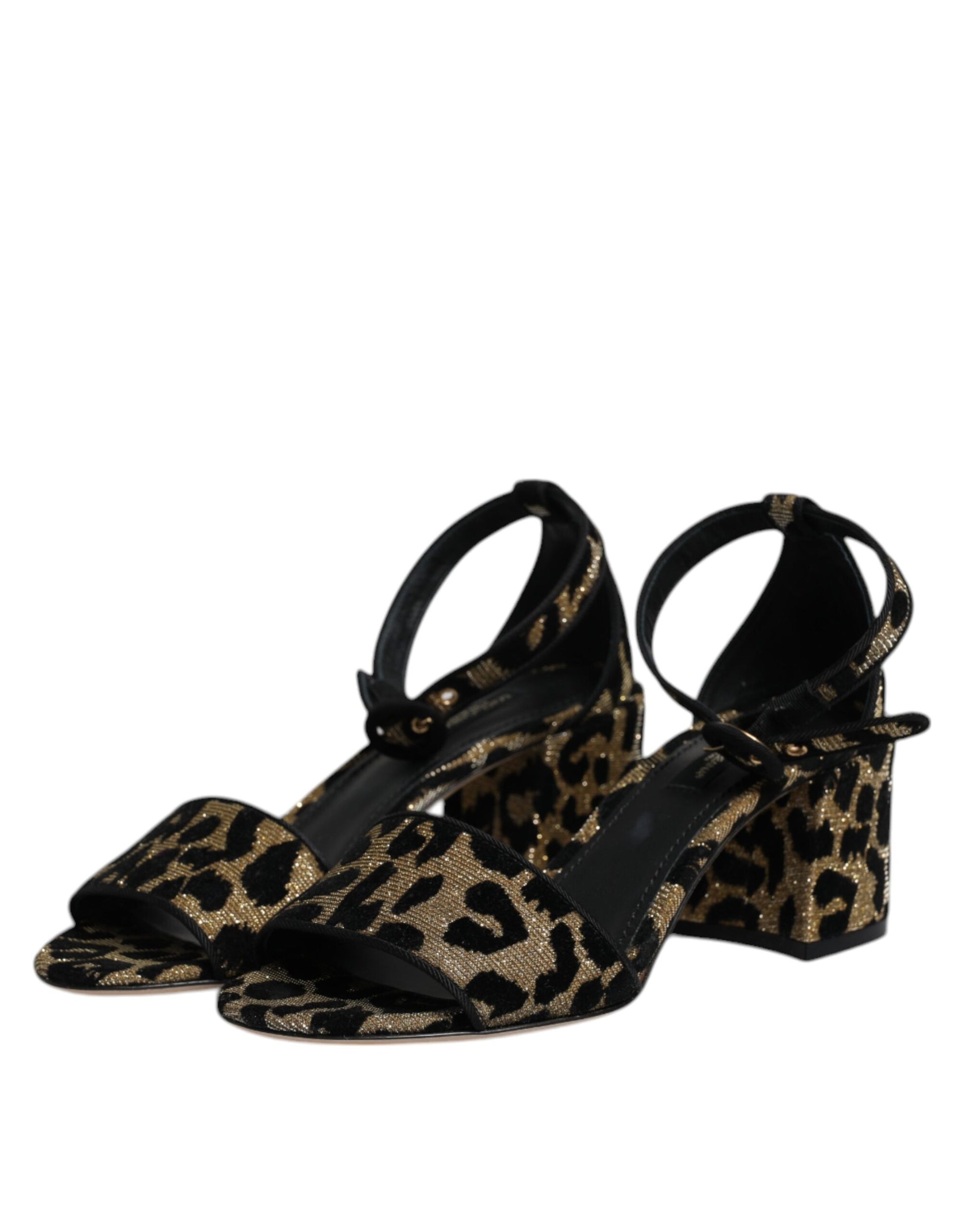 Dolce & Gabbana Gold Leopard Ankle Strap Heels Sandals Shoes