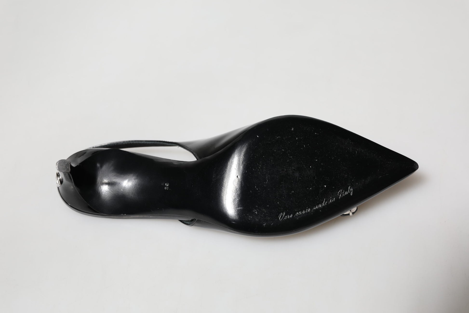 Dolce & Gabbana Black Patent Leather Crystal Slingback Shoes