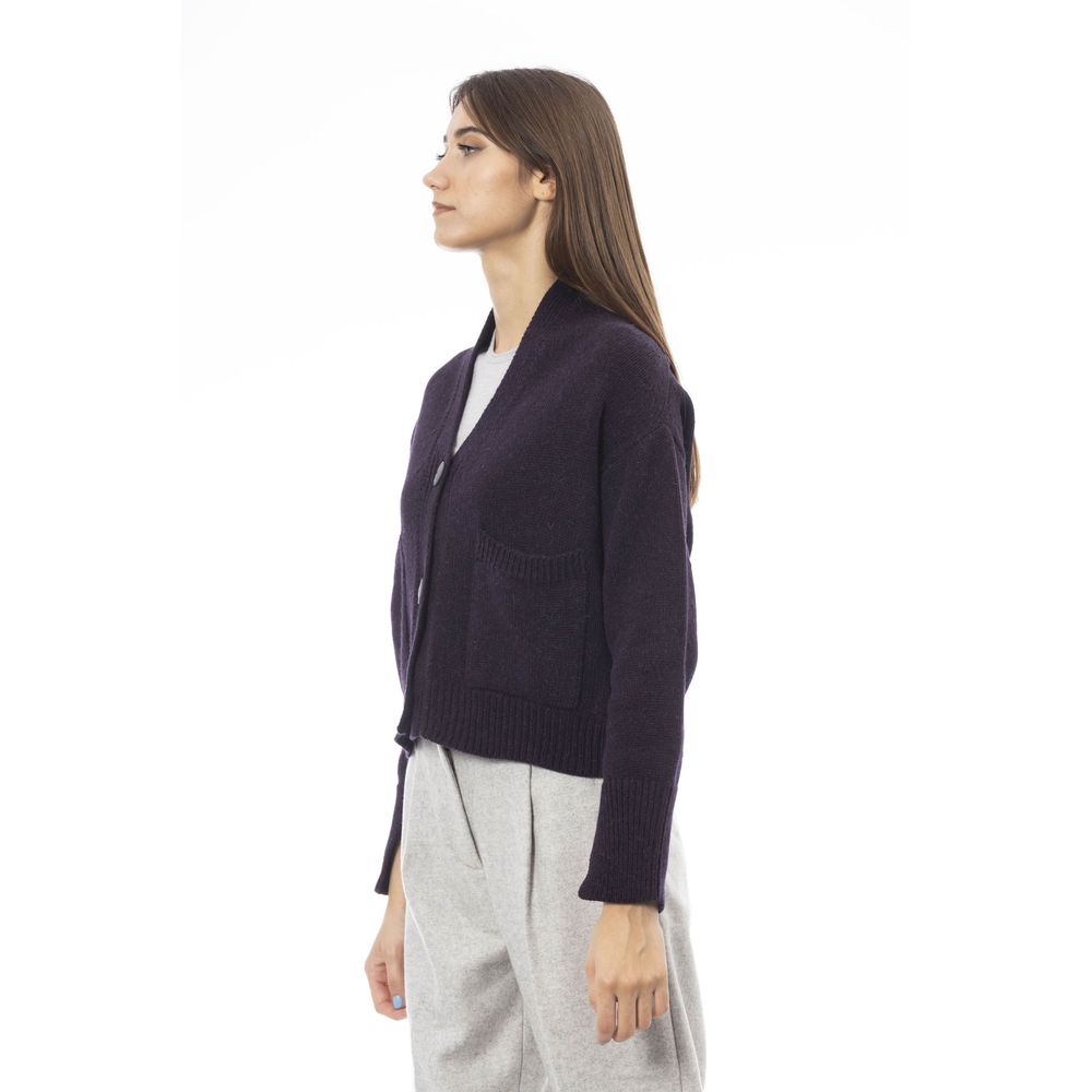 Alpha Studio Purple Merino Wool Cardigan