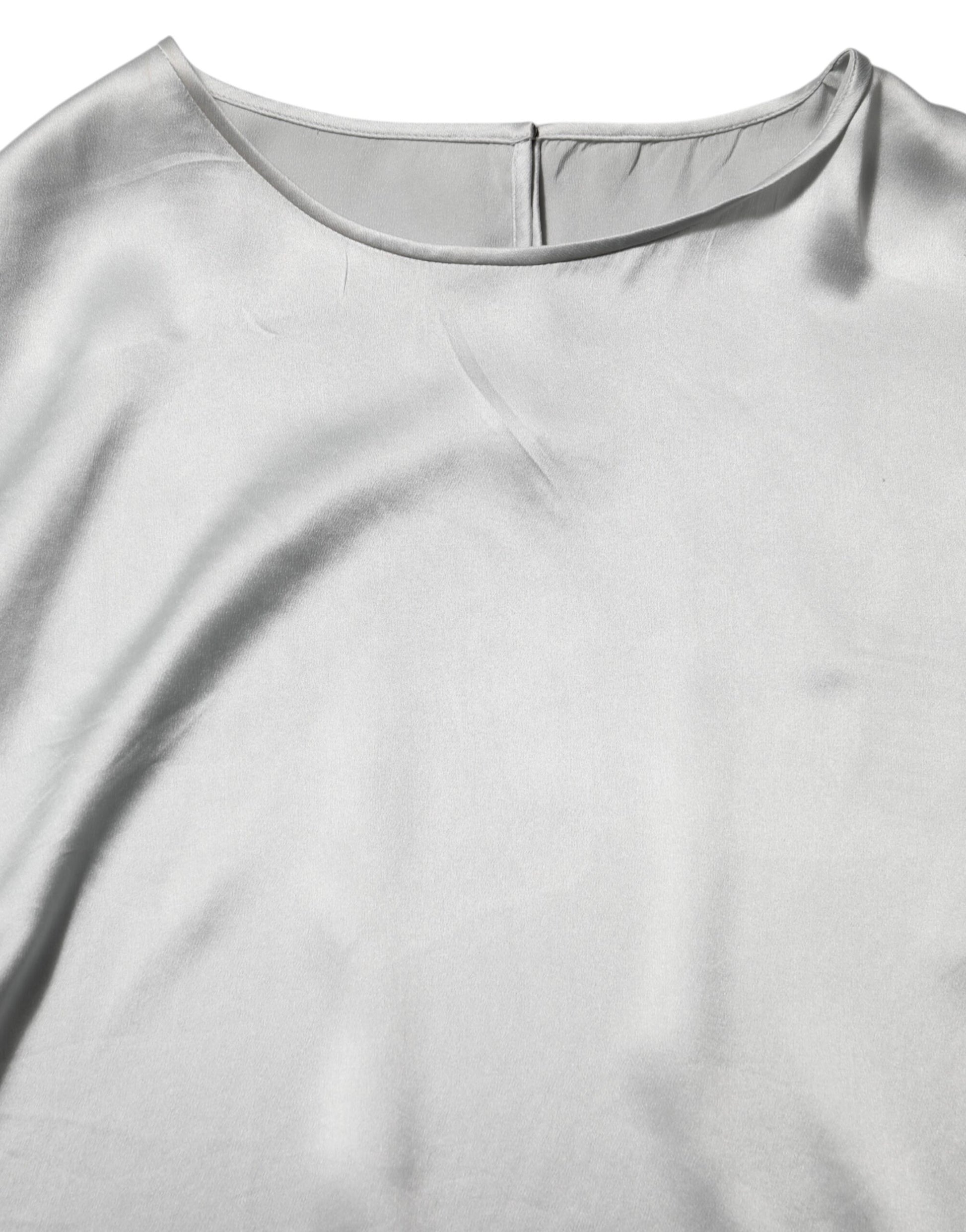 Dolce & Gabbana Gray Silk Satin Floral Lace Long Sleeve Top