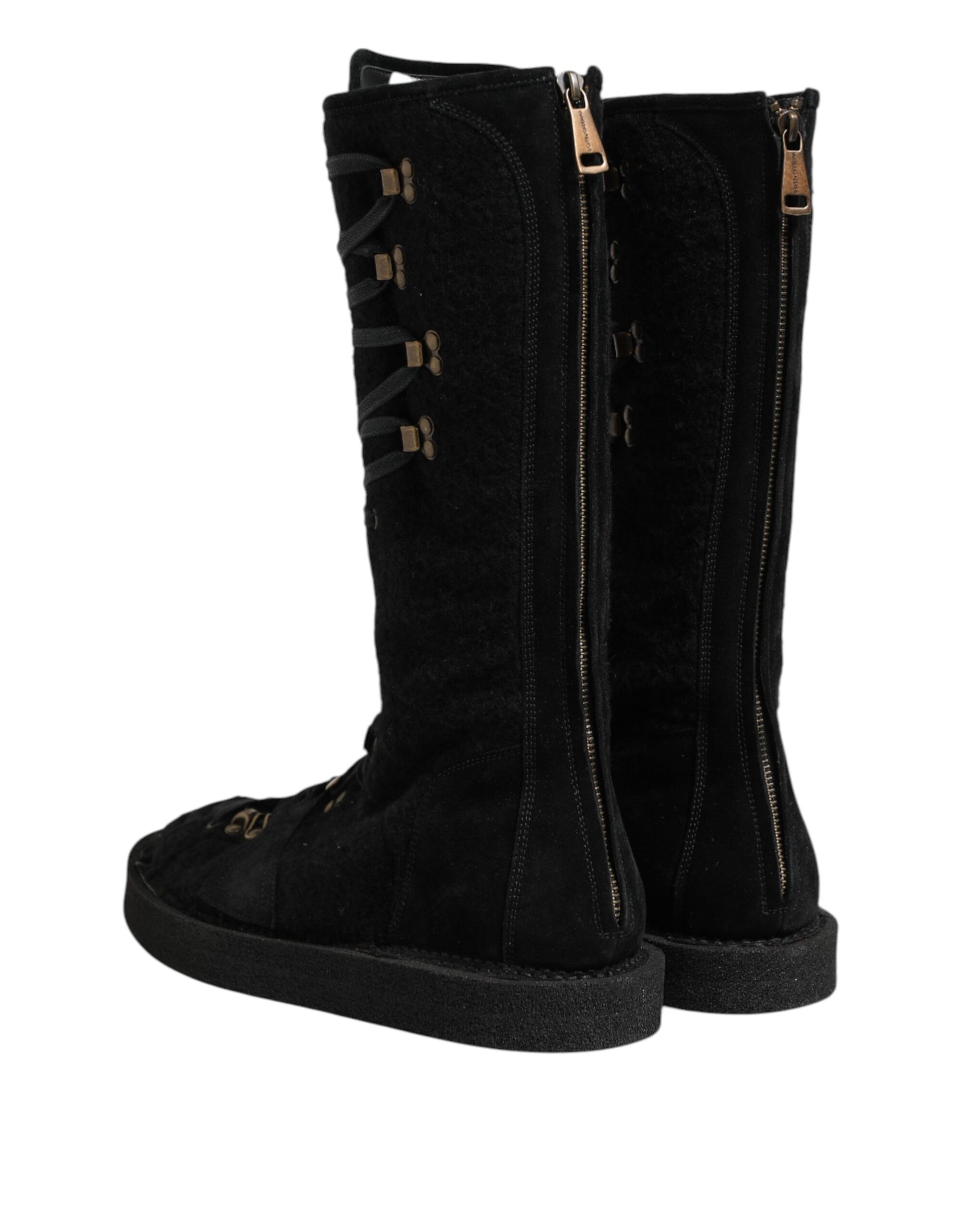 Dolce & Gabbana Black Alpaca Wool Suede Mid Calf Boots Shoes