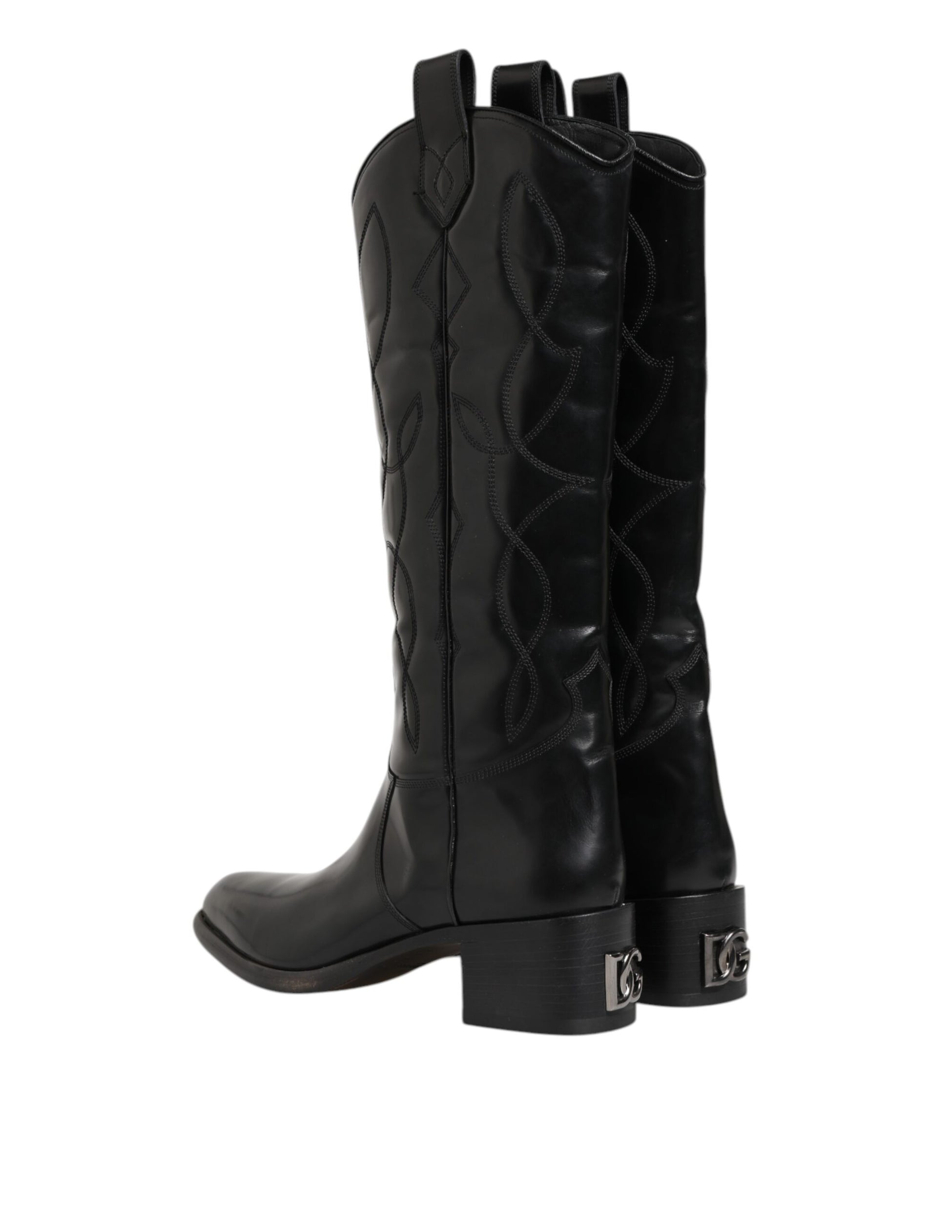 Dolce & Gabbana Black Leather Over The Calf Biker Boots Shoes