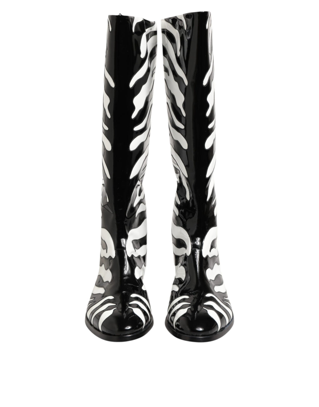 Dolce & Gabbana Black White Zebra Over The Calf Boots Shoes