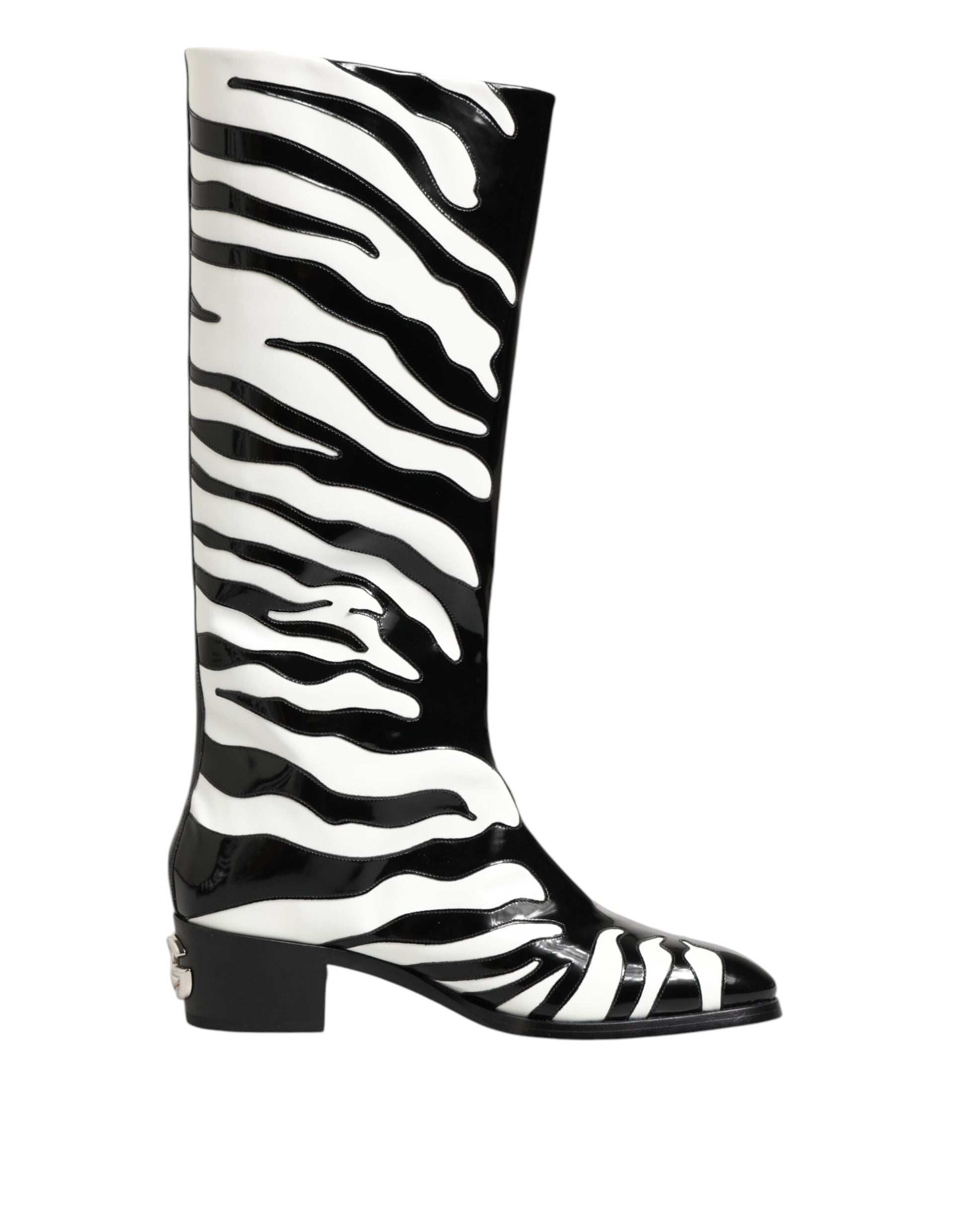 Dolce & Gabbana Black White Zebra Over The Calf Boots Shoes