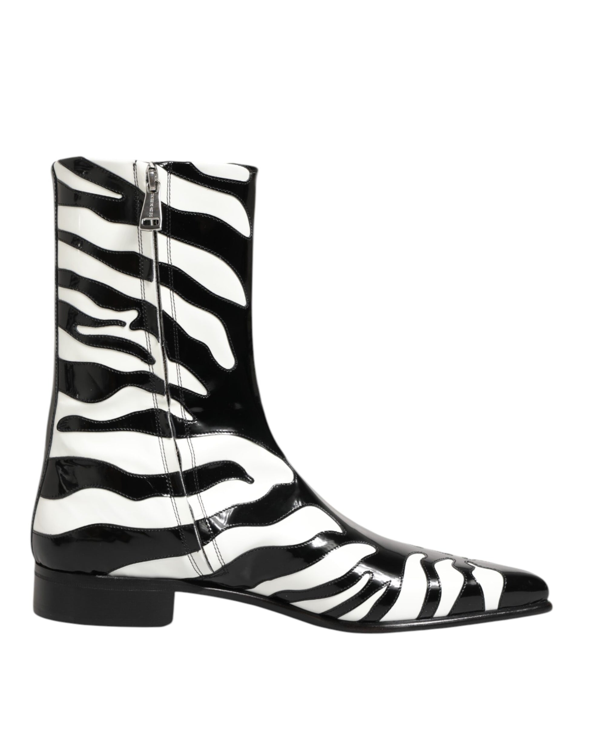 Dolce & Gabbana Black White Zebra Leather Mid Calf Boots Shoes