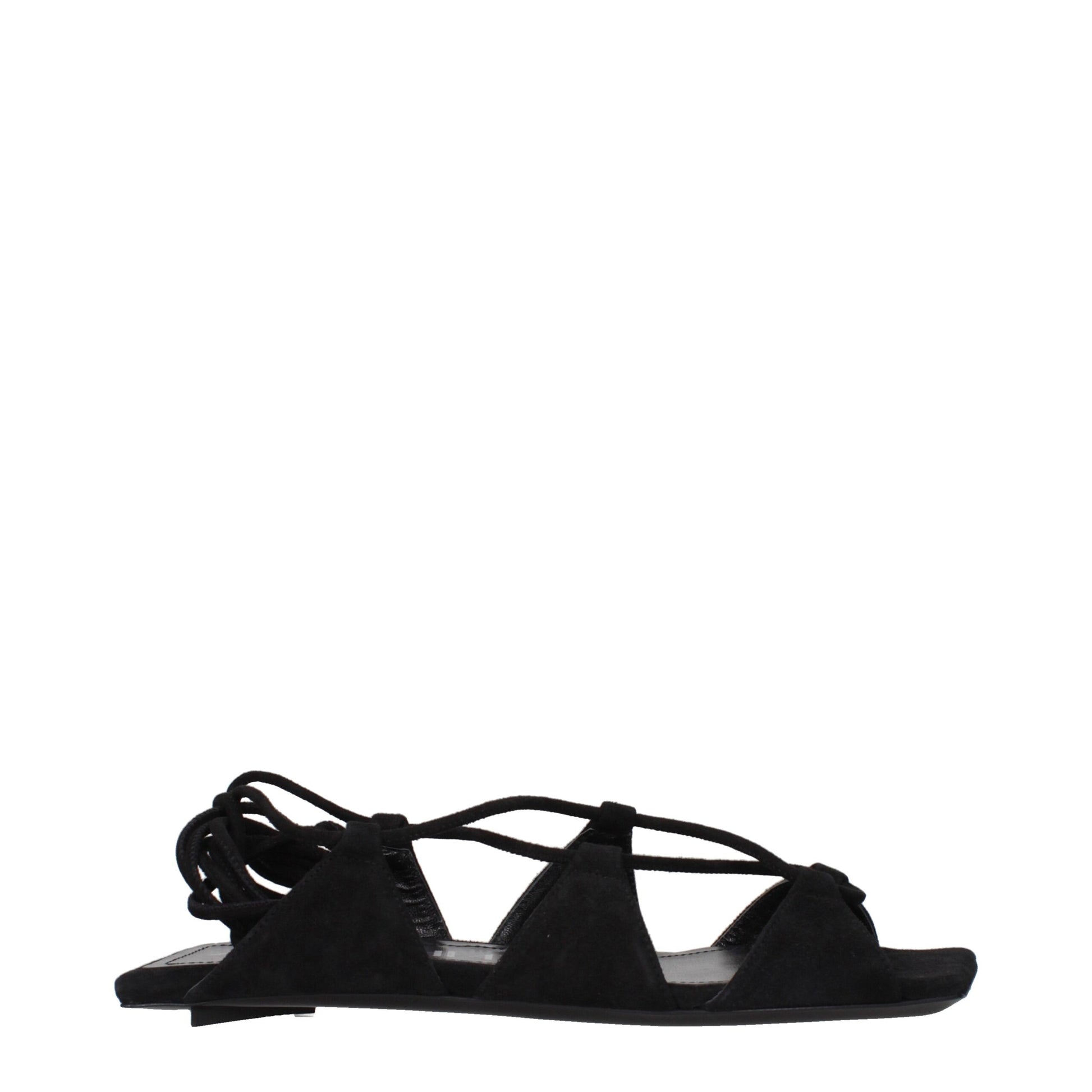 The Attico Black Leather Flat Sandals