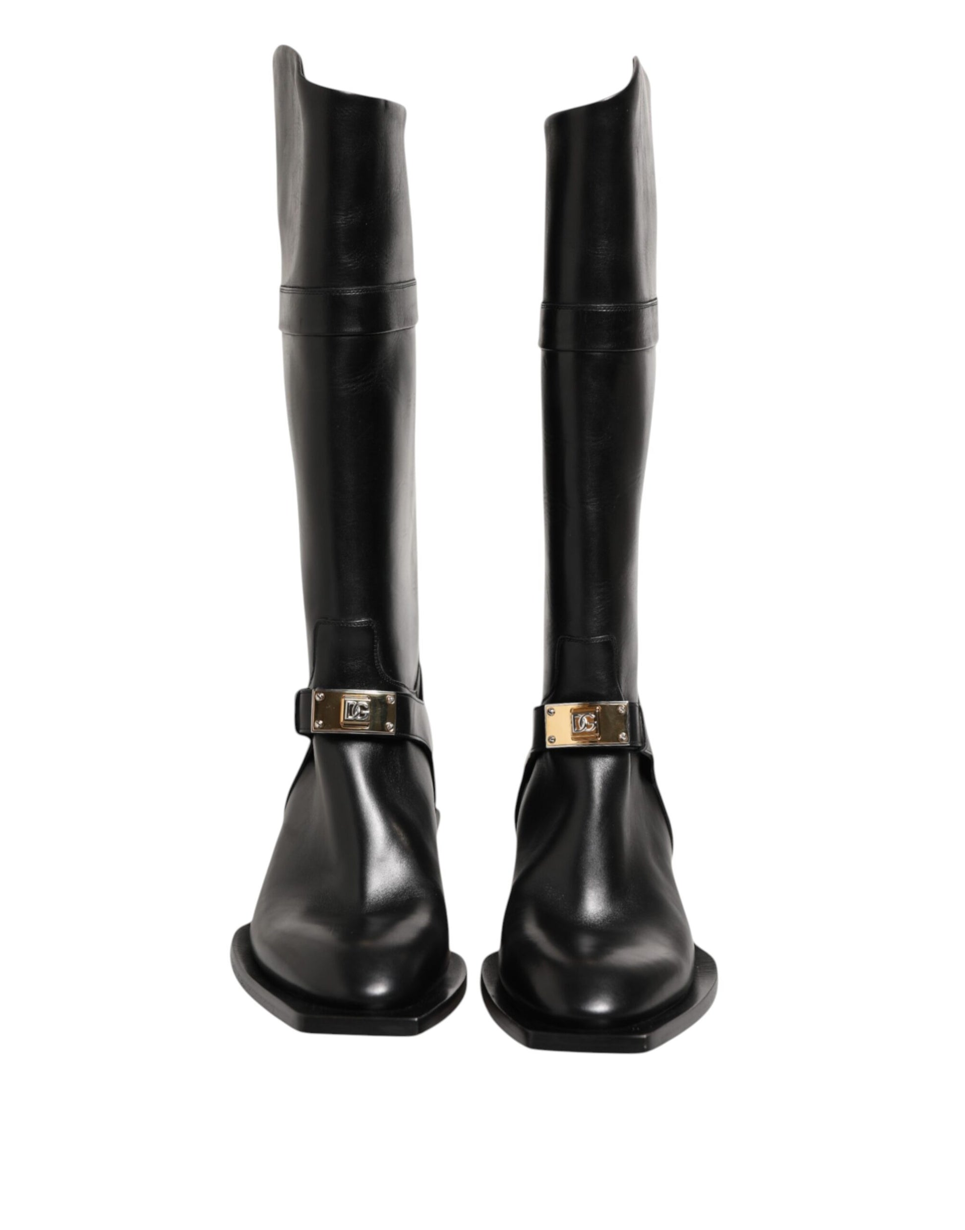 Dolce & Gabbana Black Logo Plaque Over The Calf Boot Shoes