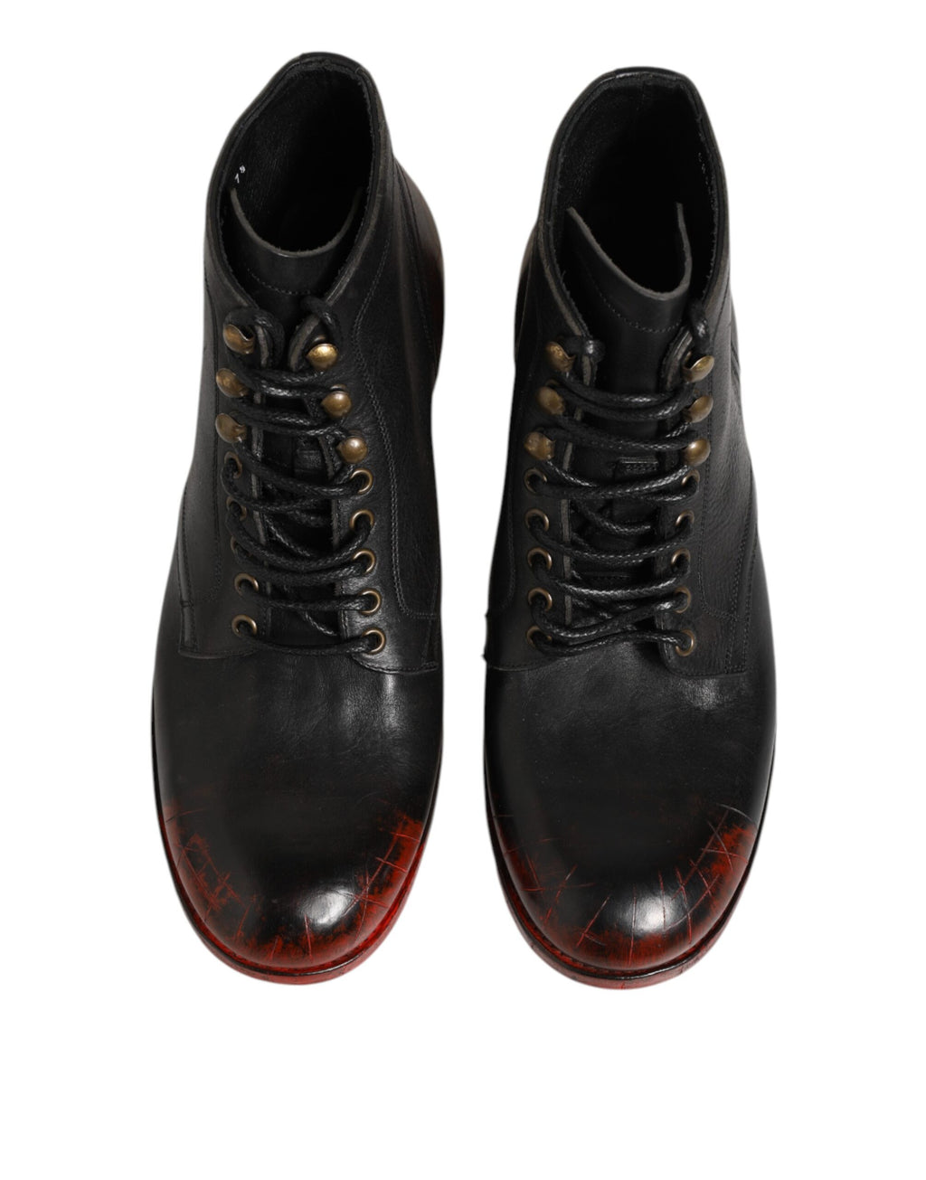 Dolce & Gabbana Black Red Lace Up Short Ankle Boot Shoes