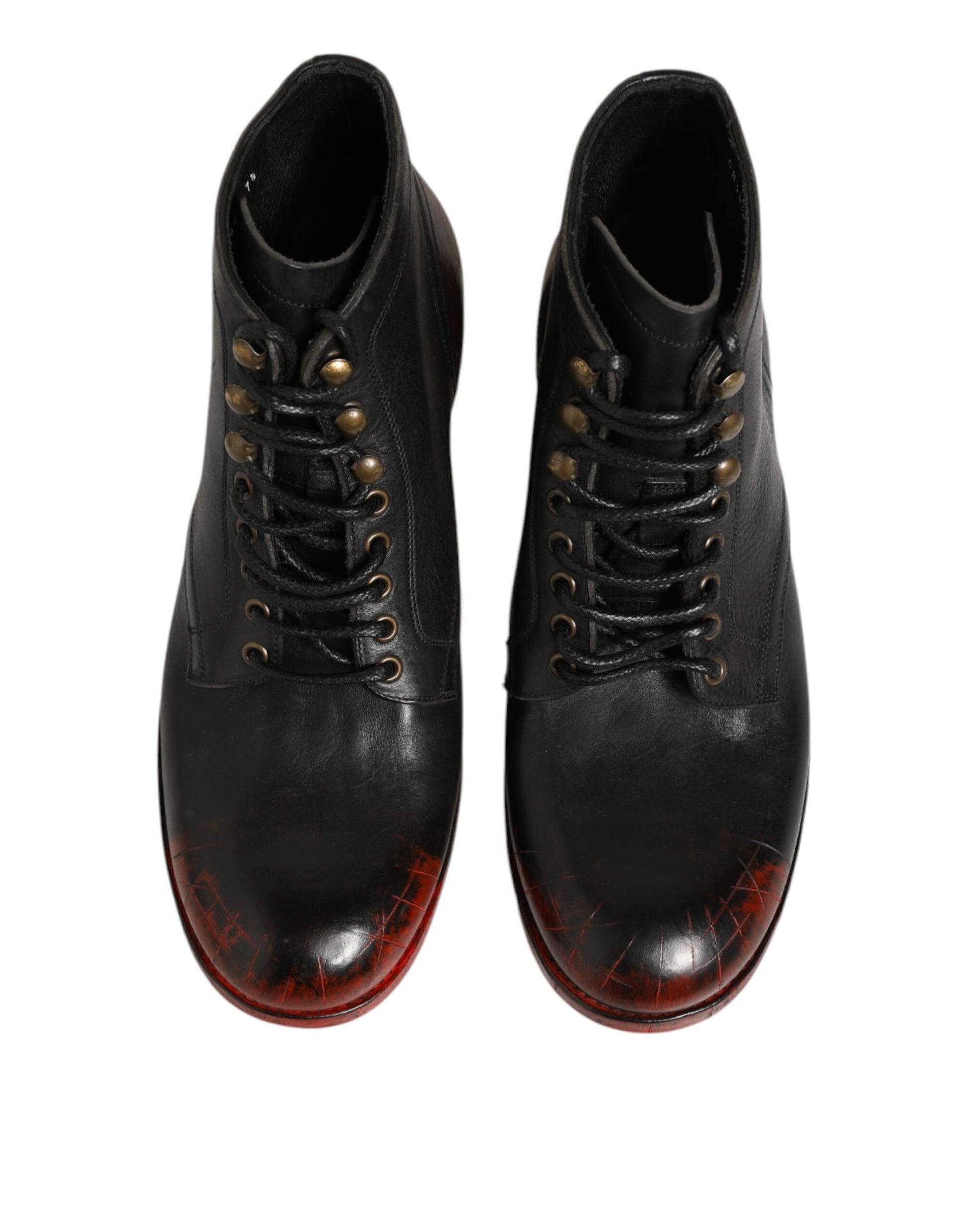 Dolce & Gabbana Black Red Lace Up Short Ankle Boot Shoes