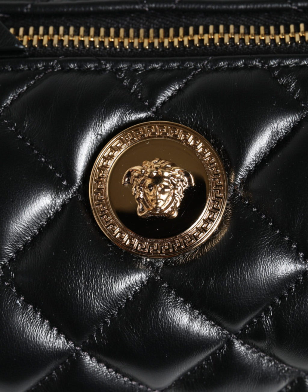 Versace Black Mini Quilted Lambskin Leather Crossbody Sling Borse Bag