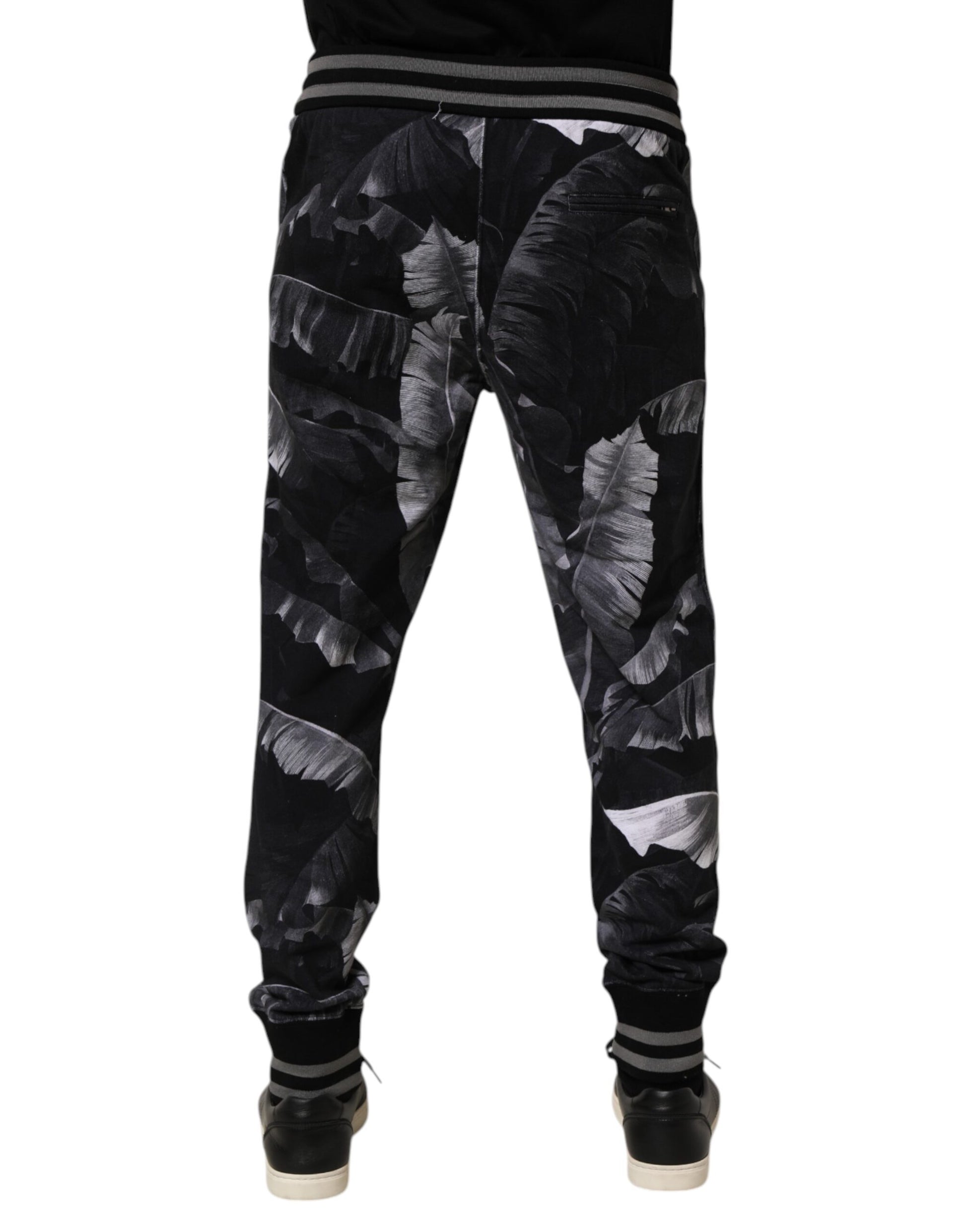 Dolce & Gabbana Black Banana Leaf Cotton Jogger Trouser Pants