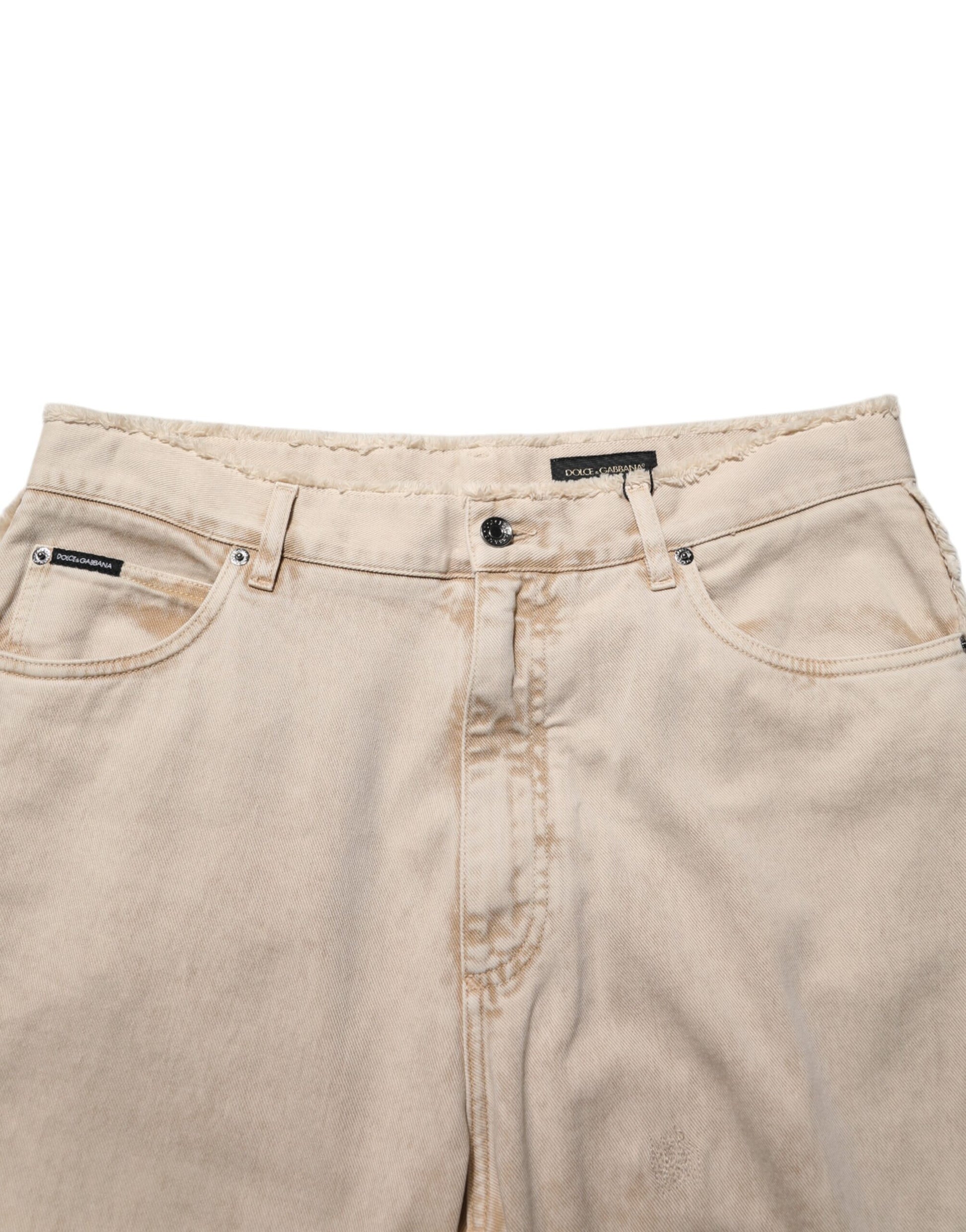 Dolce & Gabbana Beige Cotton Straight Denim Trouser Jeans