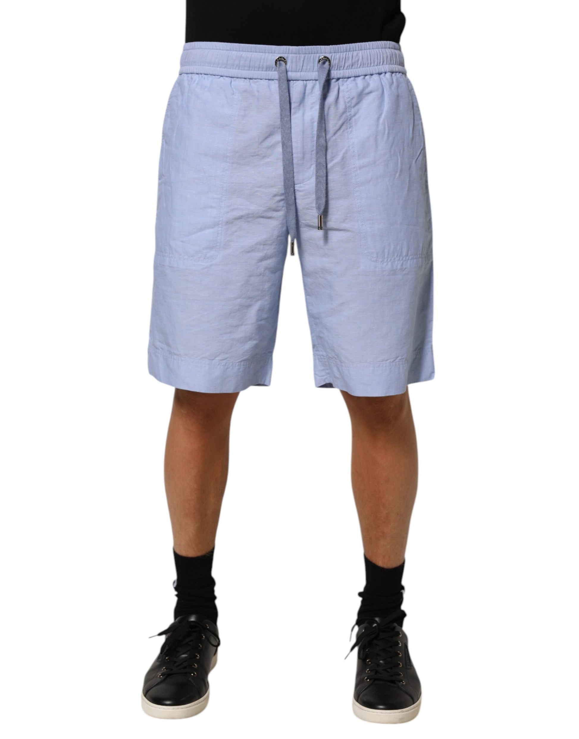Dolce & Gabbana Light Blue Linen Mid Waist Men Bermuda Shorts