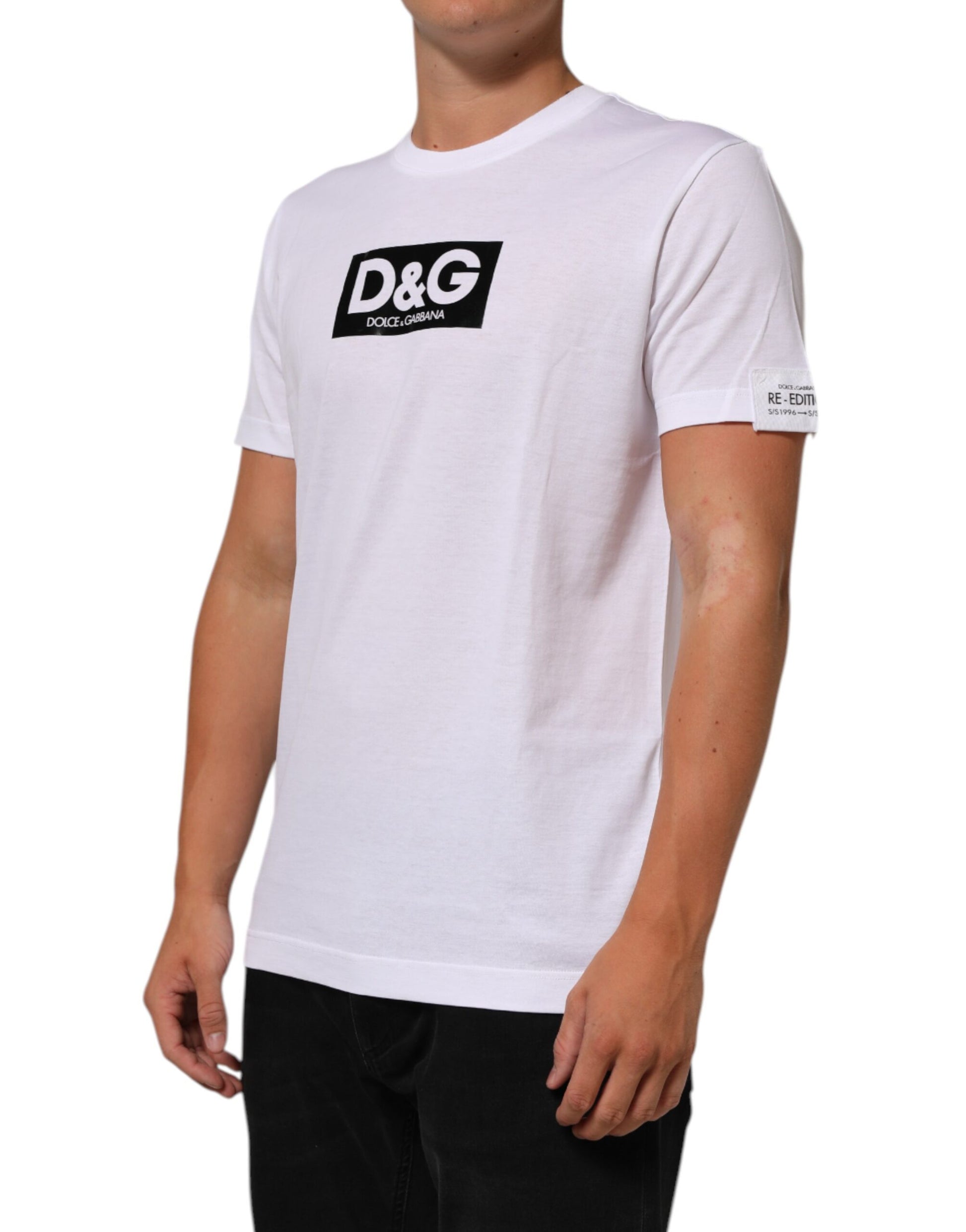 Dolce & Gabbana White Logo Print Cotton Crew Neck T-shirt