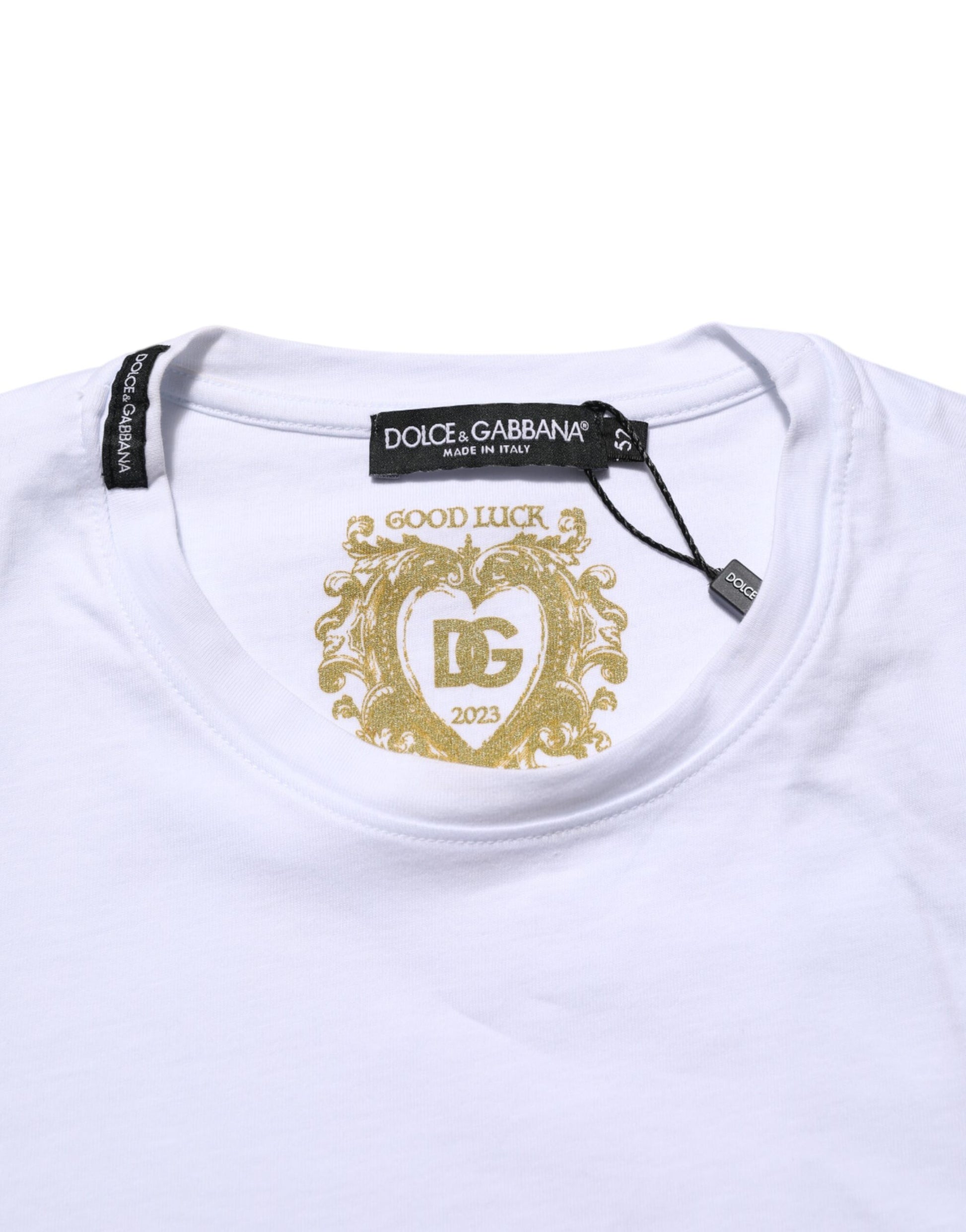 Dolce & Gabbana White Cotton Goodluck 2023 Crew Neck T-shirt