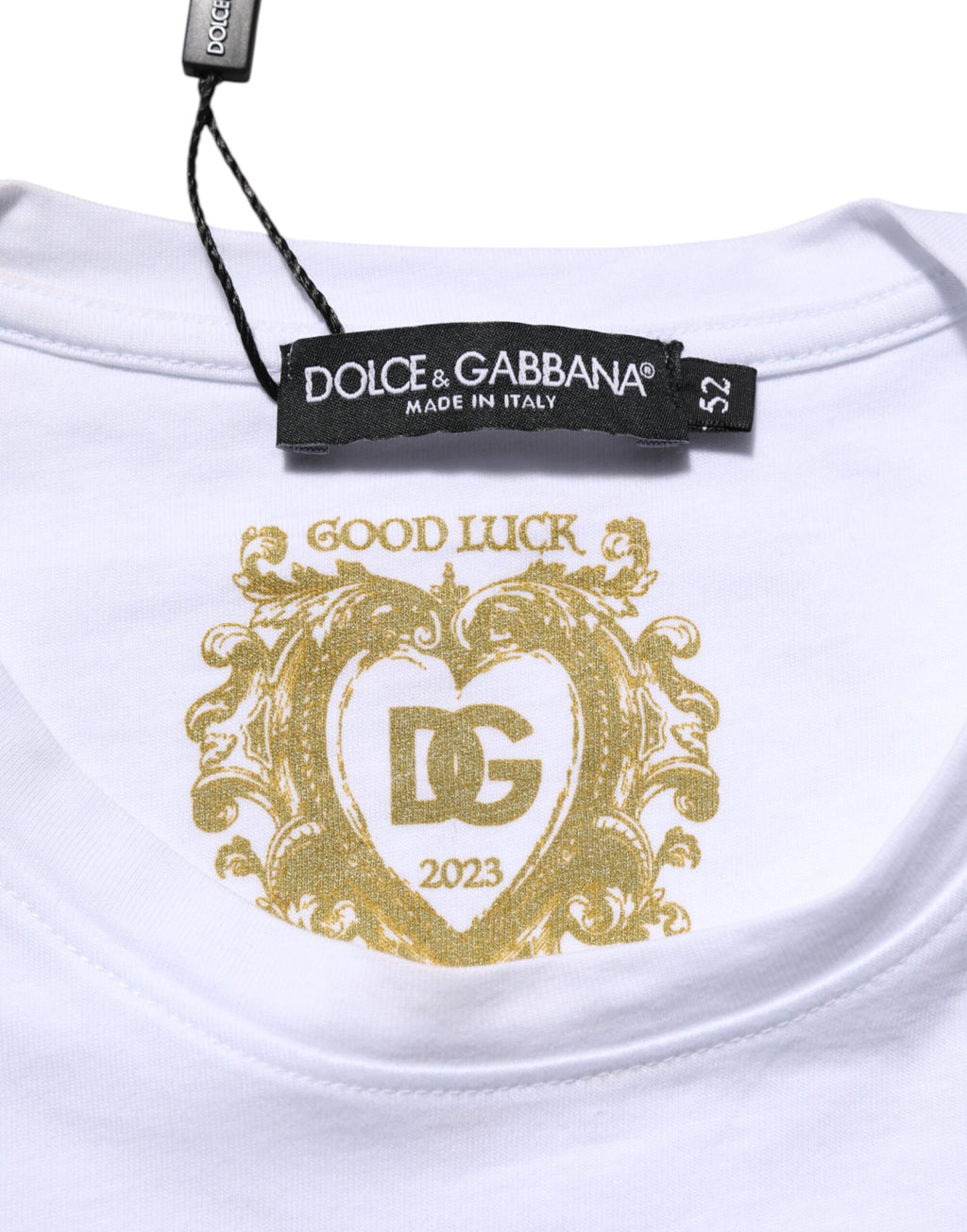 Dolce & Gabbana White Cotton Goodluck 2023 Crew Neck T-shirt