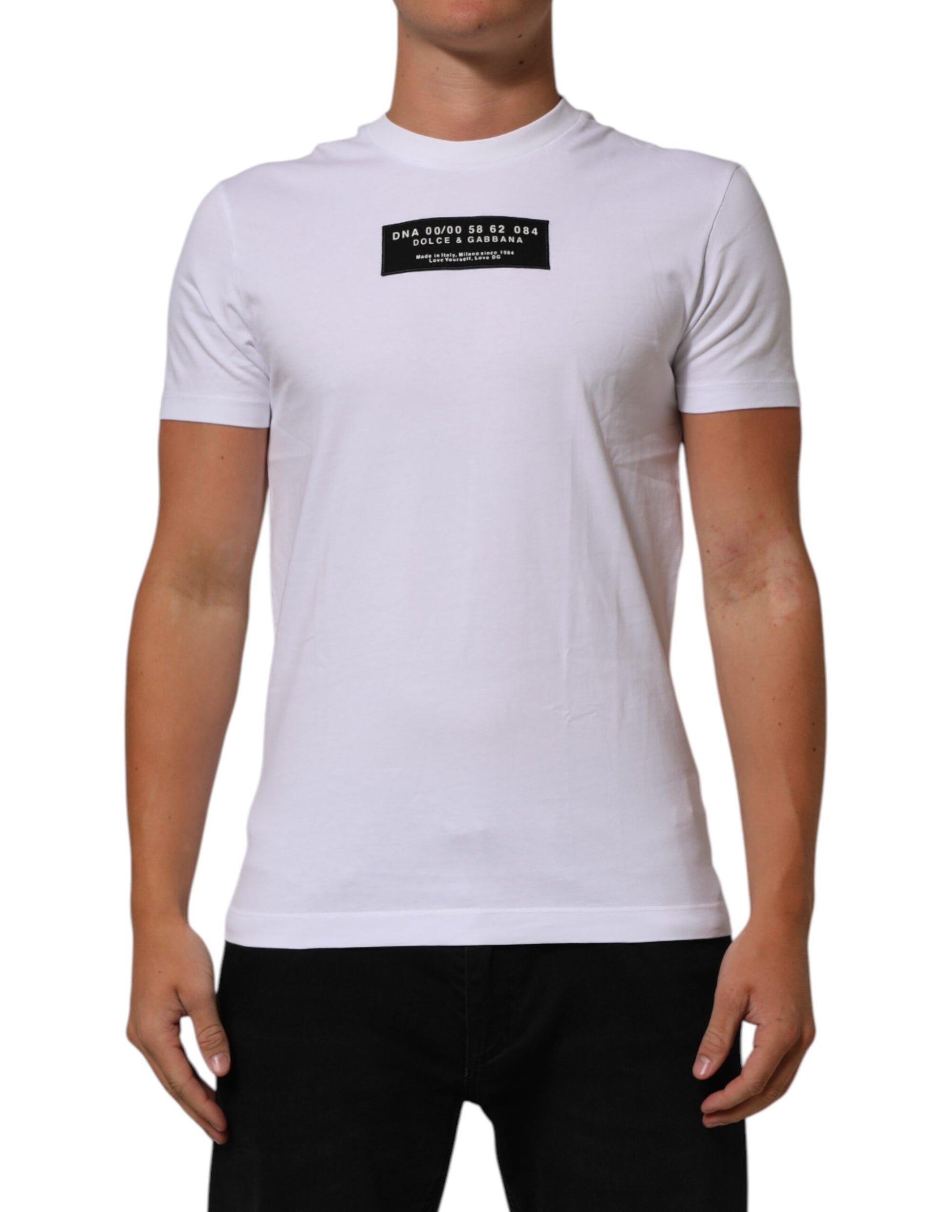 Dolce & Gabbana White Cotton Logo Print Crew Neck Men T-shirt