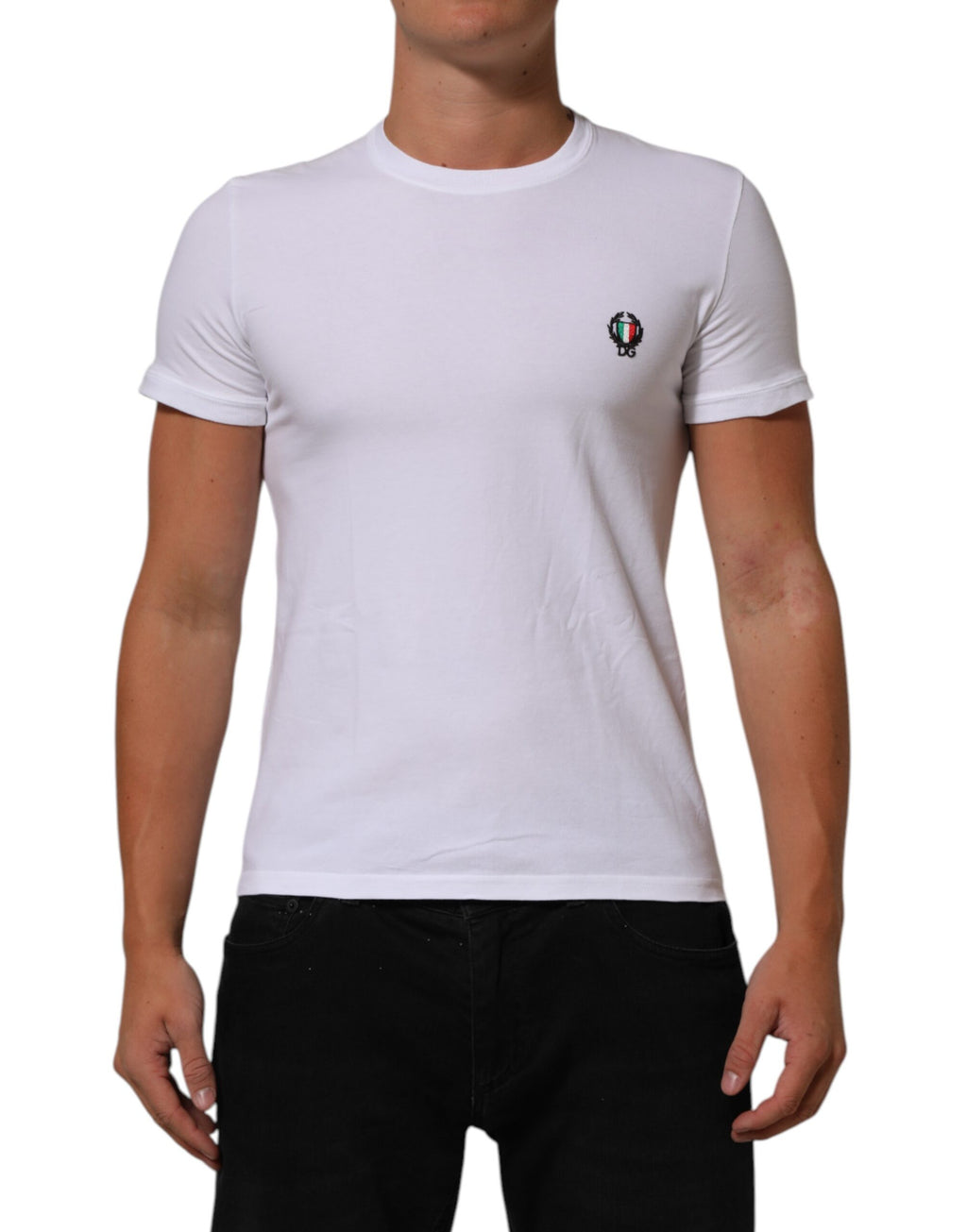 Dolce & Gabbana White Cotton DG Italia Round Neck Men T-shirt