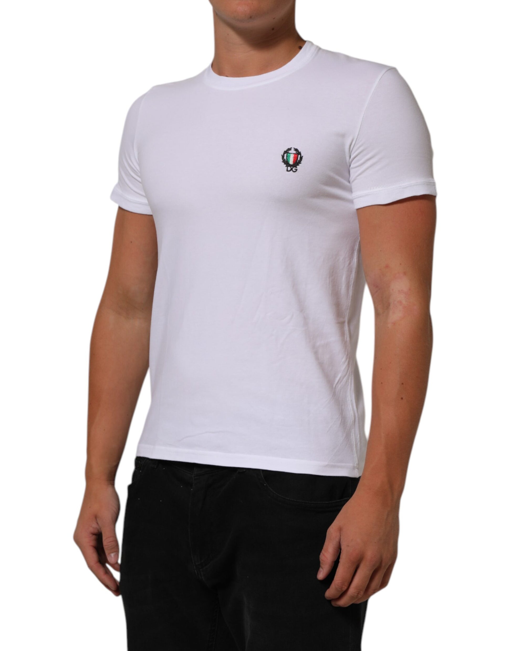 Dolce & Gabbana White Cotton DG Italia Round Neck Men T-shirt