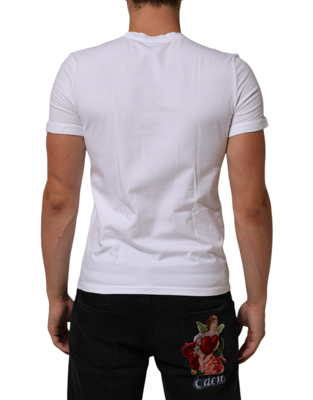 Dolce & Gabbana White Cotton DG Italia Round Neck Men T-shirt