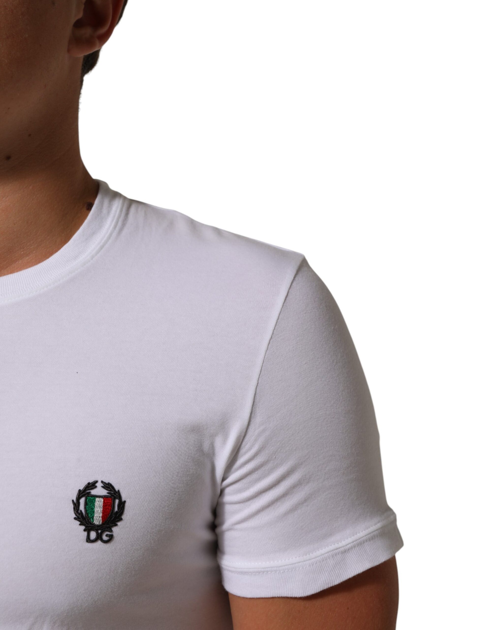 Dolce & Gabbana White Cotton DG Italia Round Neck Men T-shirt