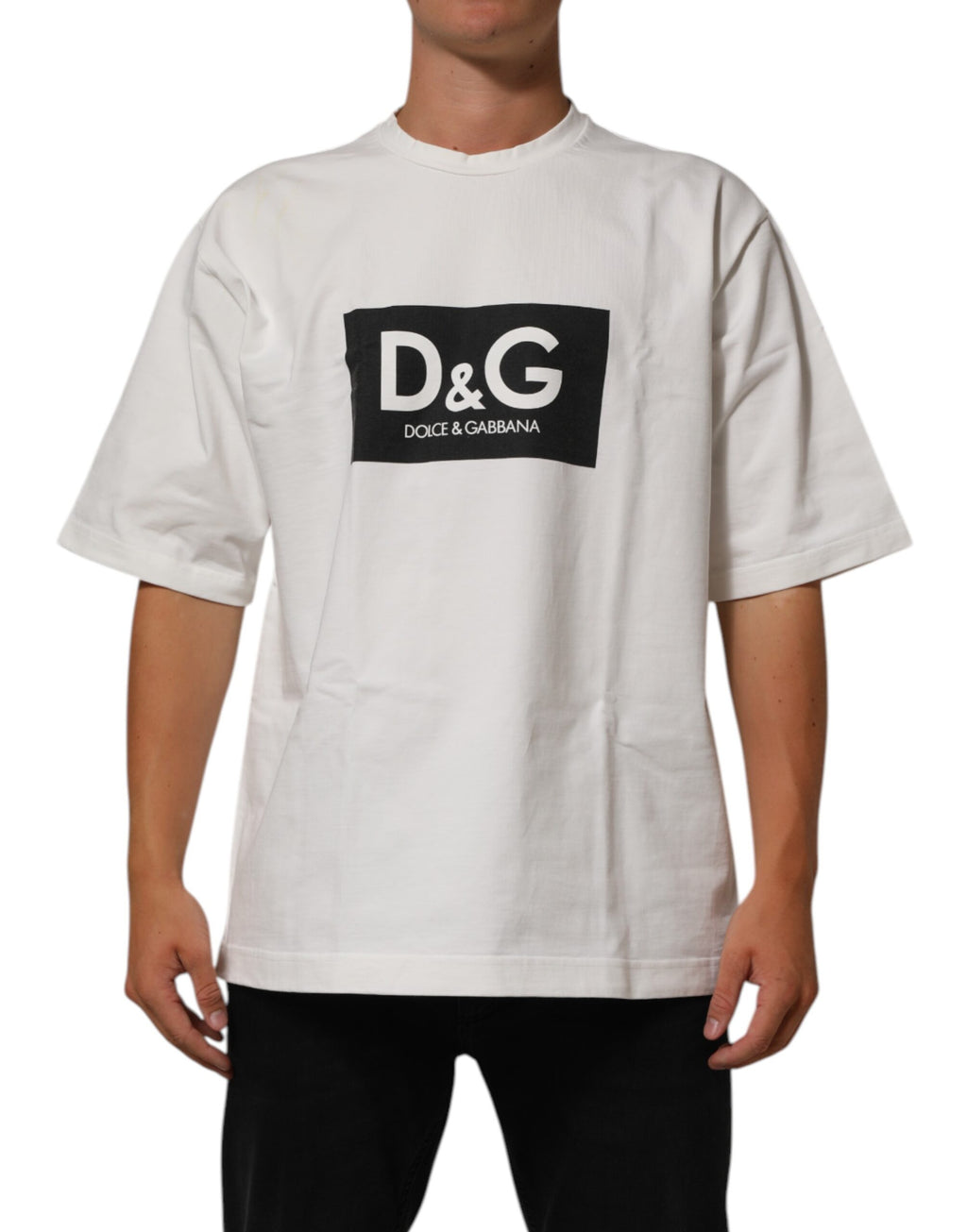 Dolce & Gabbana White Cotton Logo Print Crew Neck Men T-shirt