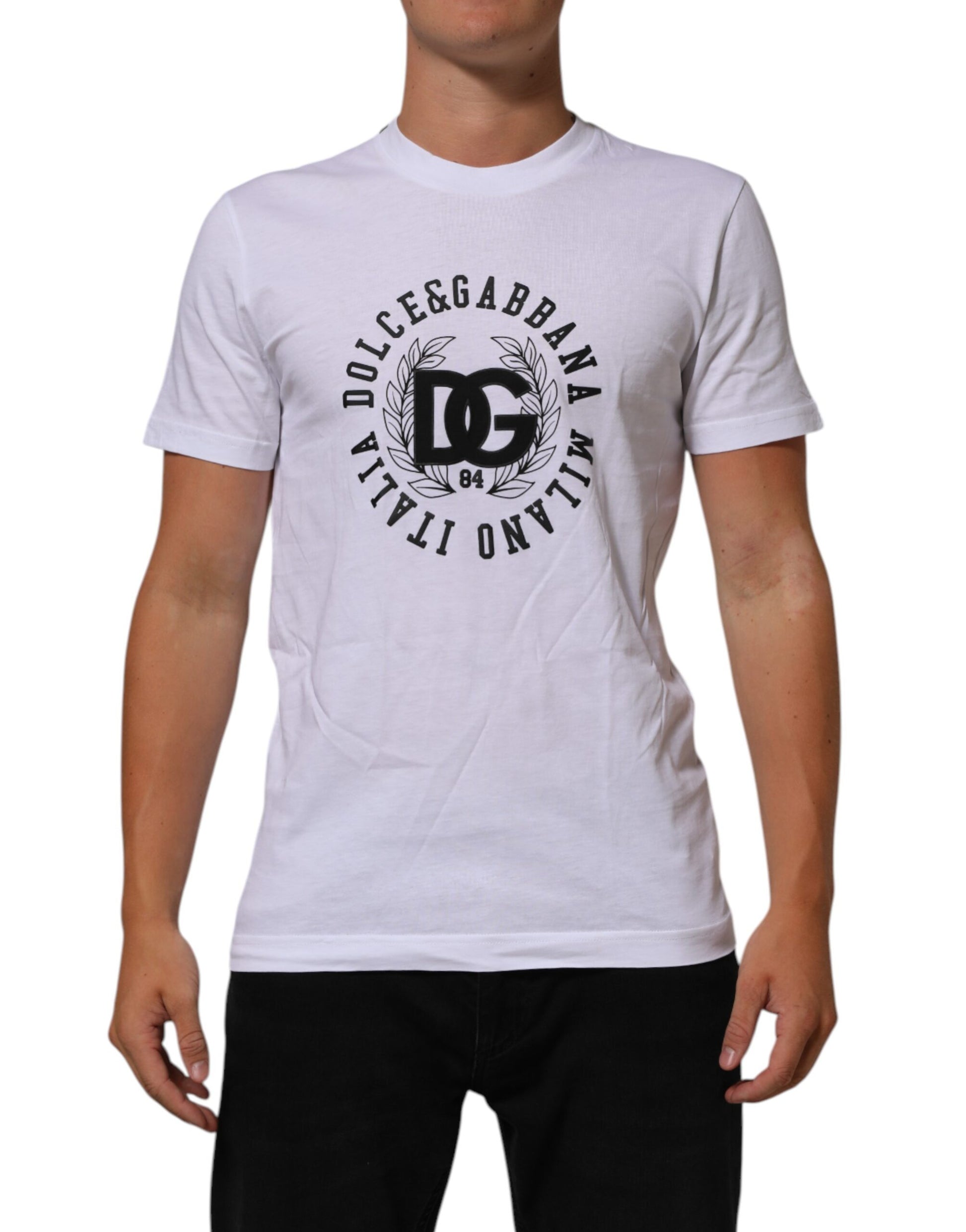Dolce & Gabbana White Cotton Logo Print Crew Neck T-shirt