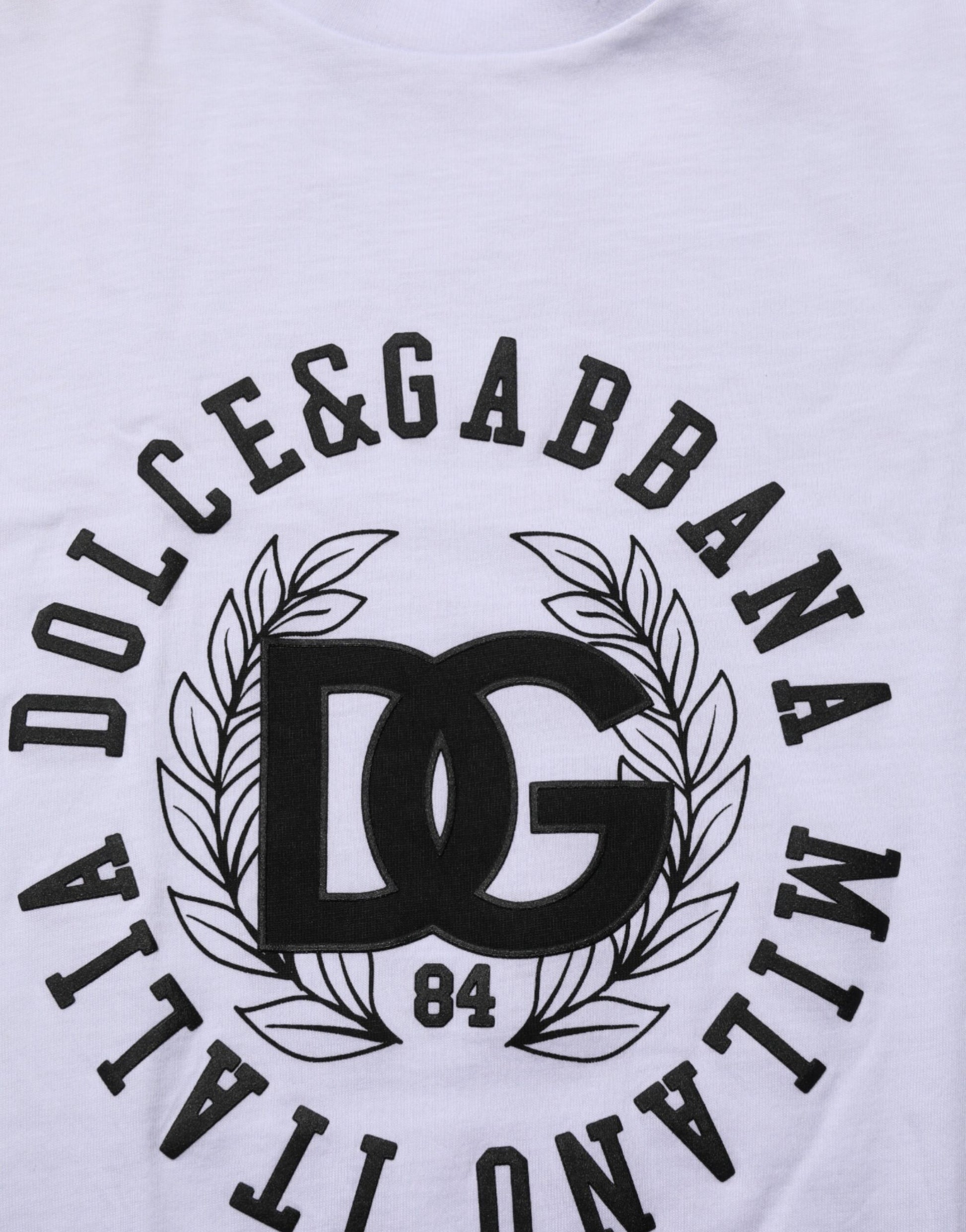 Dolce & Gabbana White Cotton Logo Print Crew Neck T-shirt