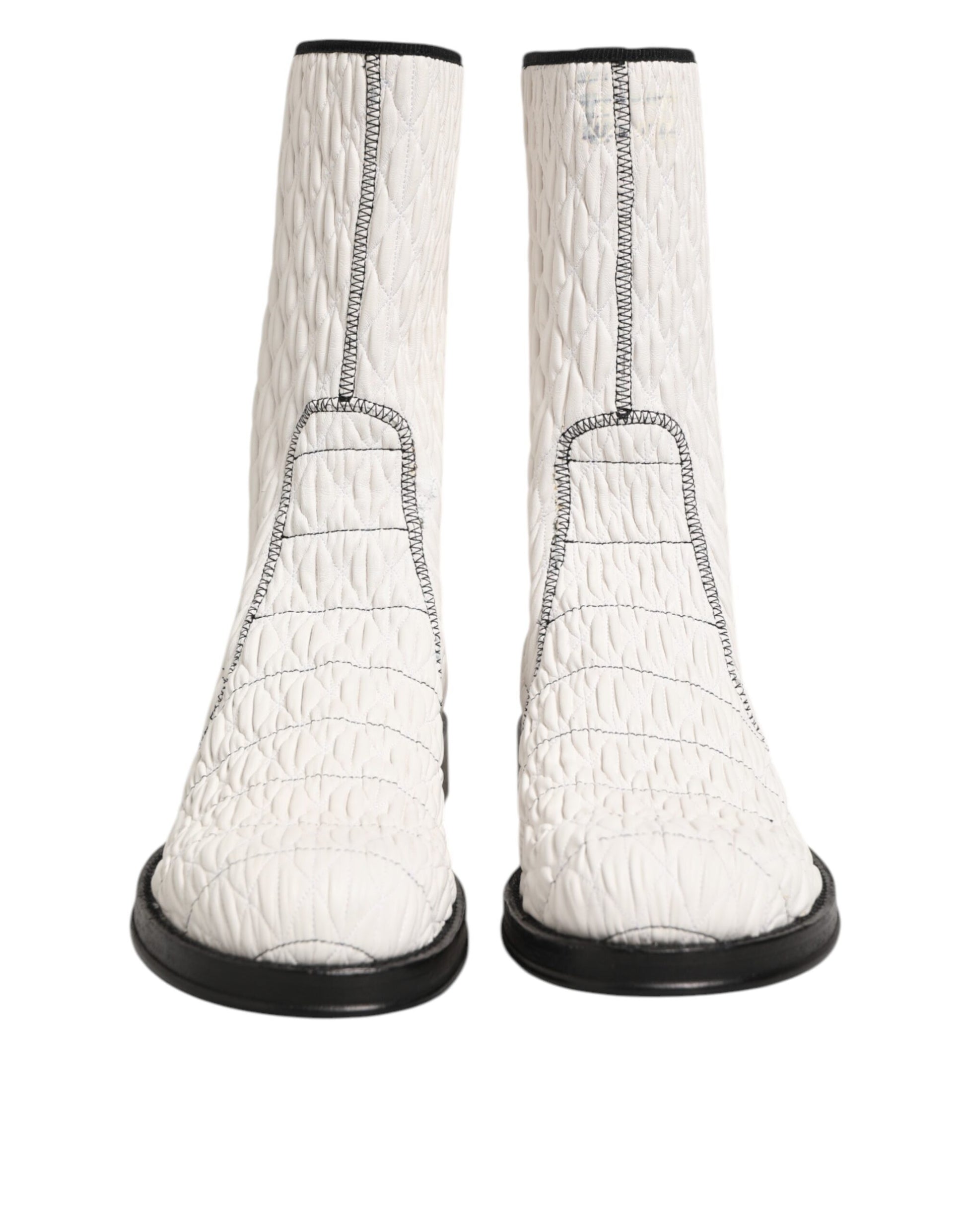 Dolce & Gabbana White Lambskin Leather Mid Calf Boots Shoes