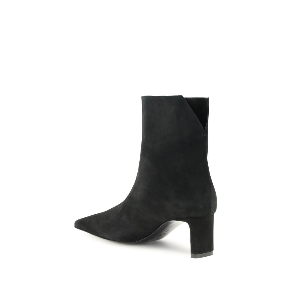 Khaite Black Leather Ankle Boots