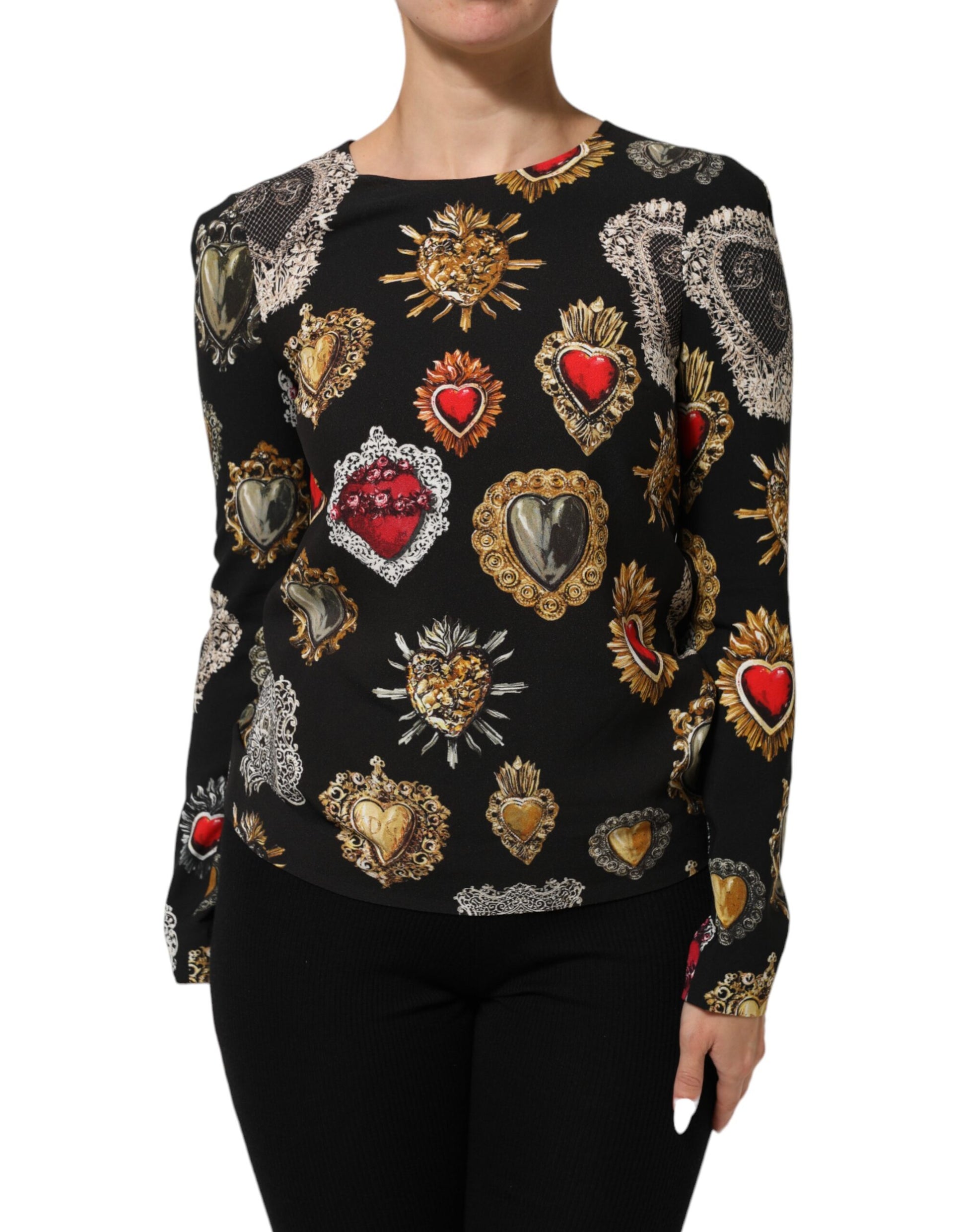 Dolce & Gabbana Black Sacred Heart Print Long Sleeves Top