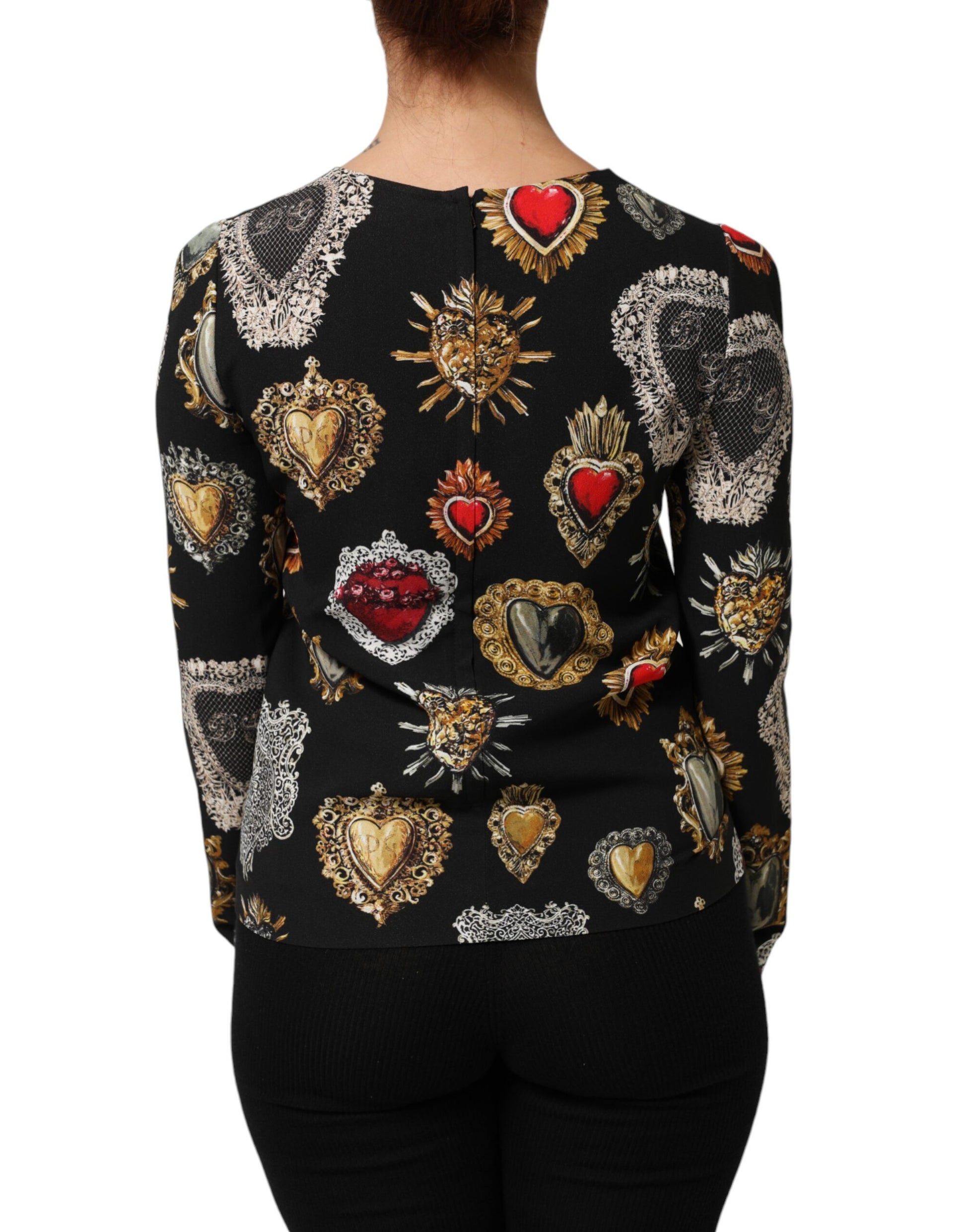 Dolce & Gabbana Black Sacred Heart Print Long Sleeves Top