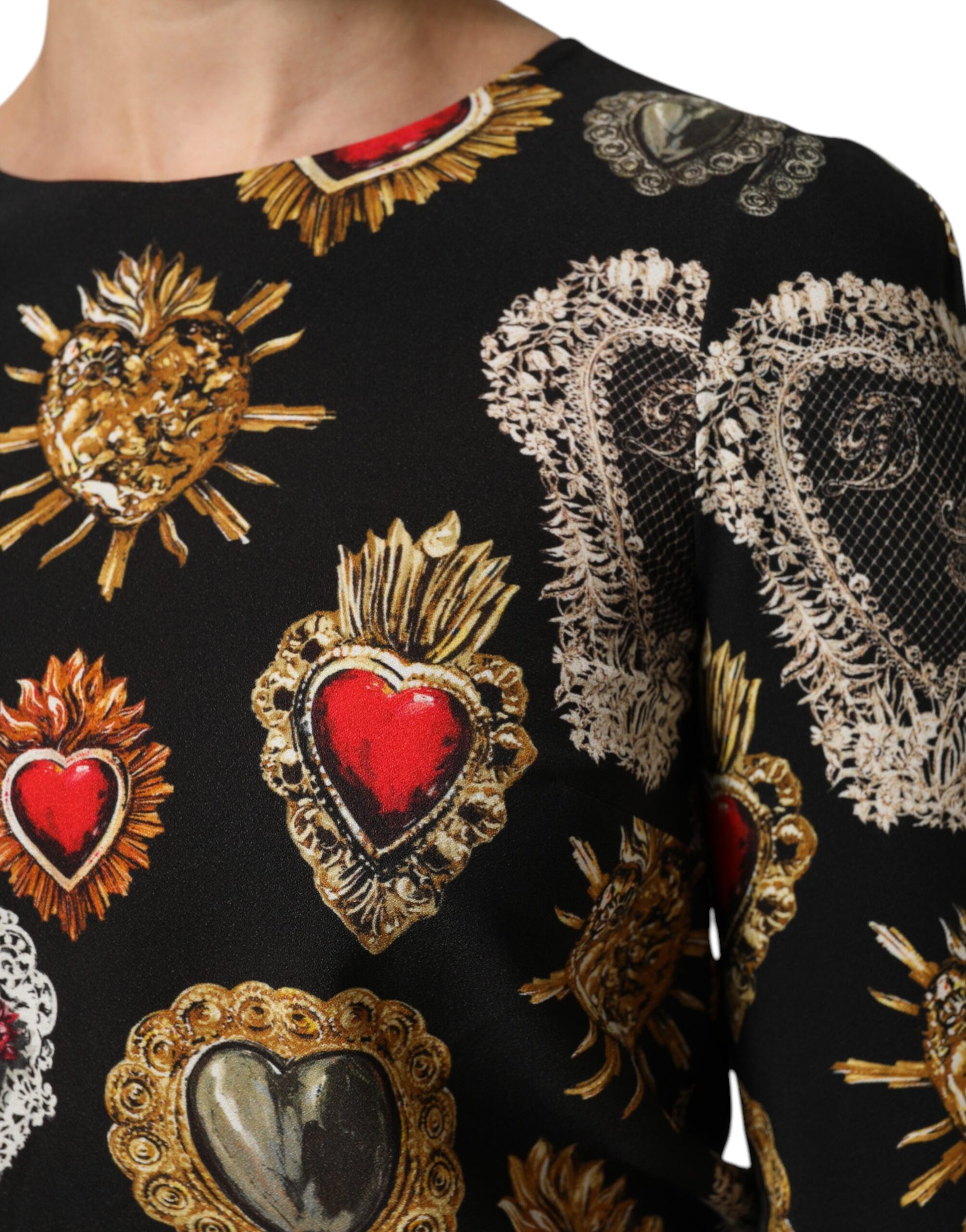 Dolce & Gabbana Black Sacred Heart Print Long Sleeves Top
