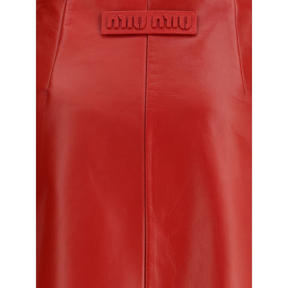 Miu Miu Red Lamb Leather Mini Skirt