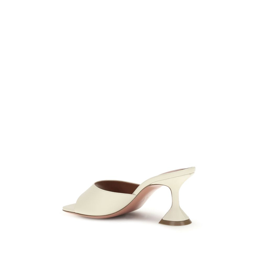 Amina Muaddi Cream Calf Leather Bos Taurus Flat Sandals