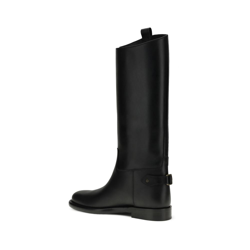 Burberry Black Calf Leather Bos Taurus Flat Boots