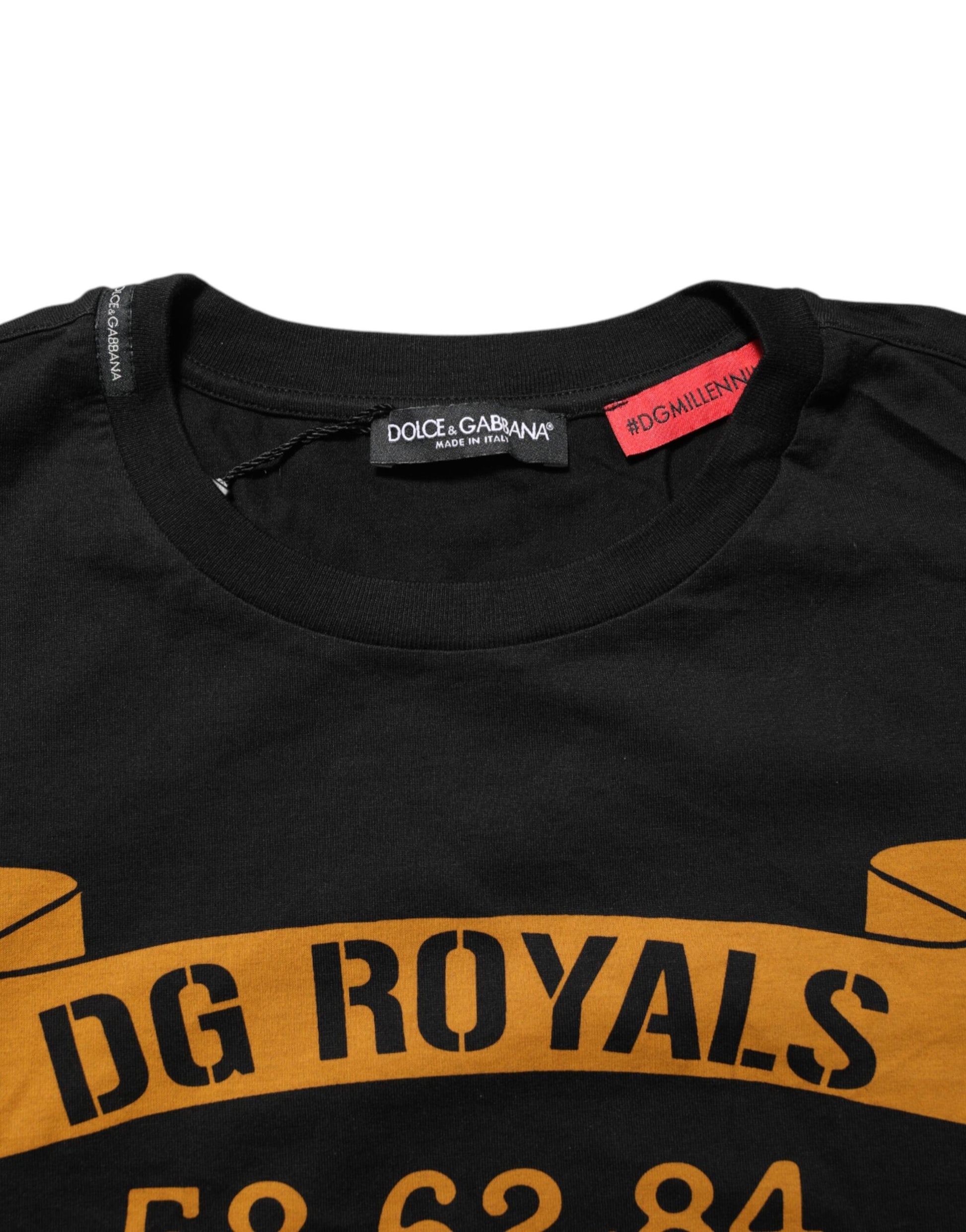 Dolce & Gabbana Black DG Royals Cotton Crew Neck Men T-shirt