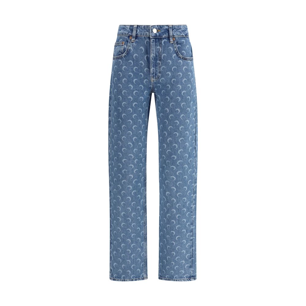 Marine Serre Light Blue Cotton Straight-Leg Jeans