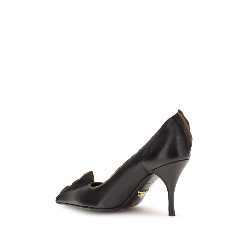 Prada Black Leather High Heel Pumps