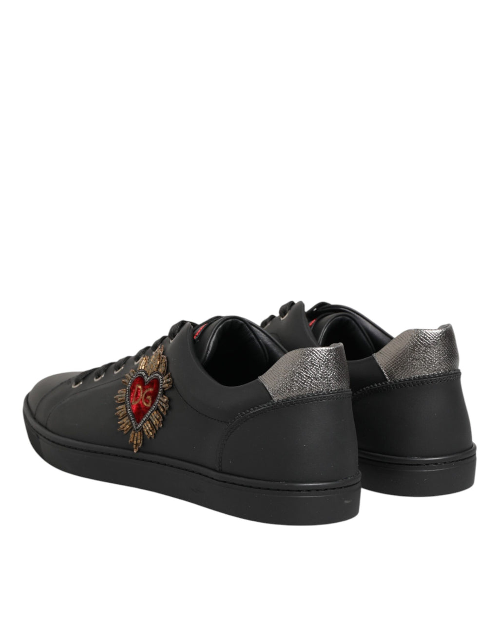 Dolce & Gabbana Black Leather Heart Embellished Sneakers Shoes