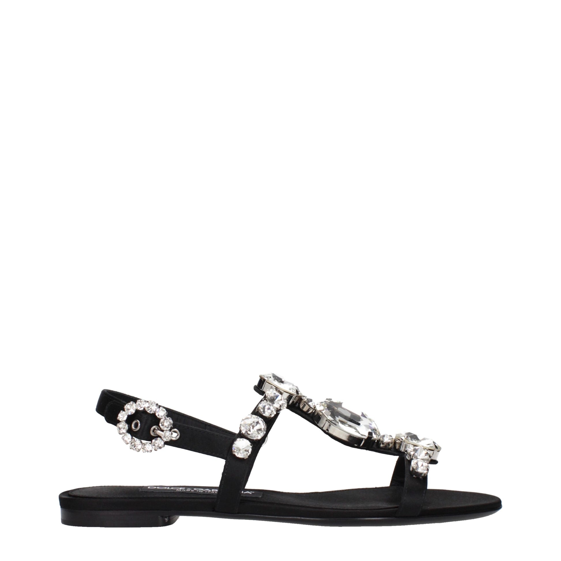 Dolce & Gabbana Black Satin Flat Sandals
