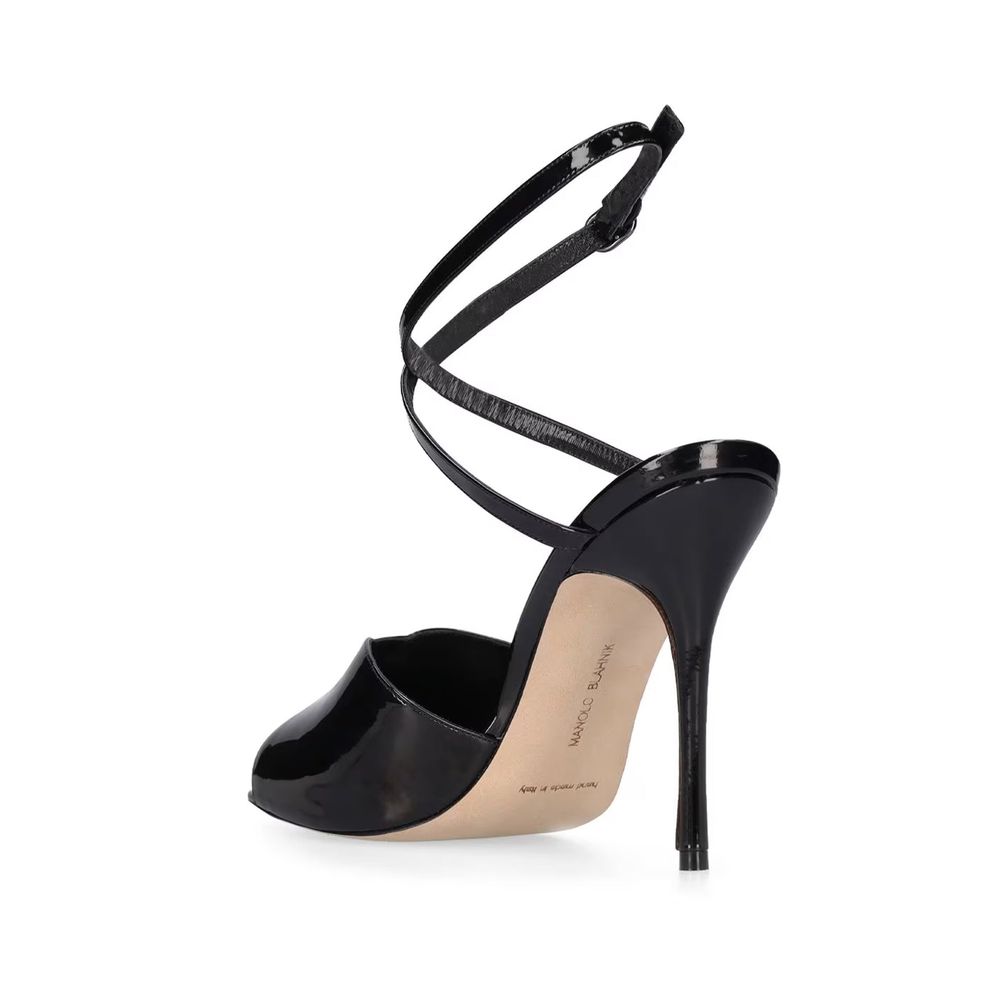 Manolo Blahnik Black Calfskin Stiletto Heel Sandals