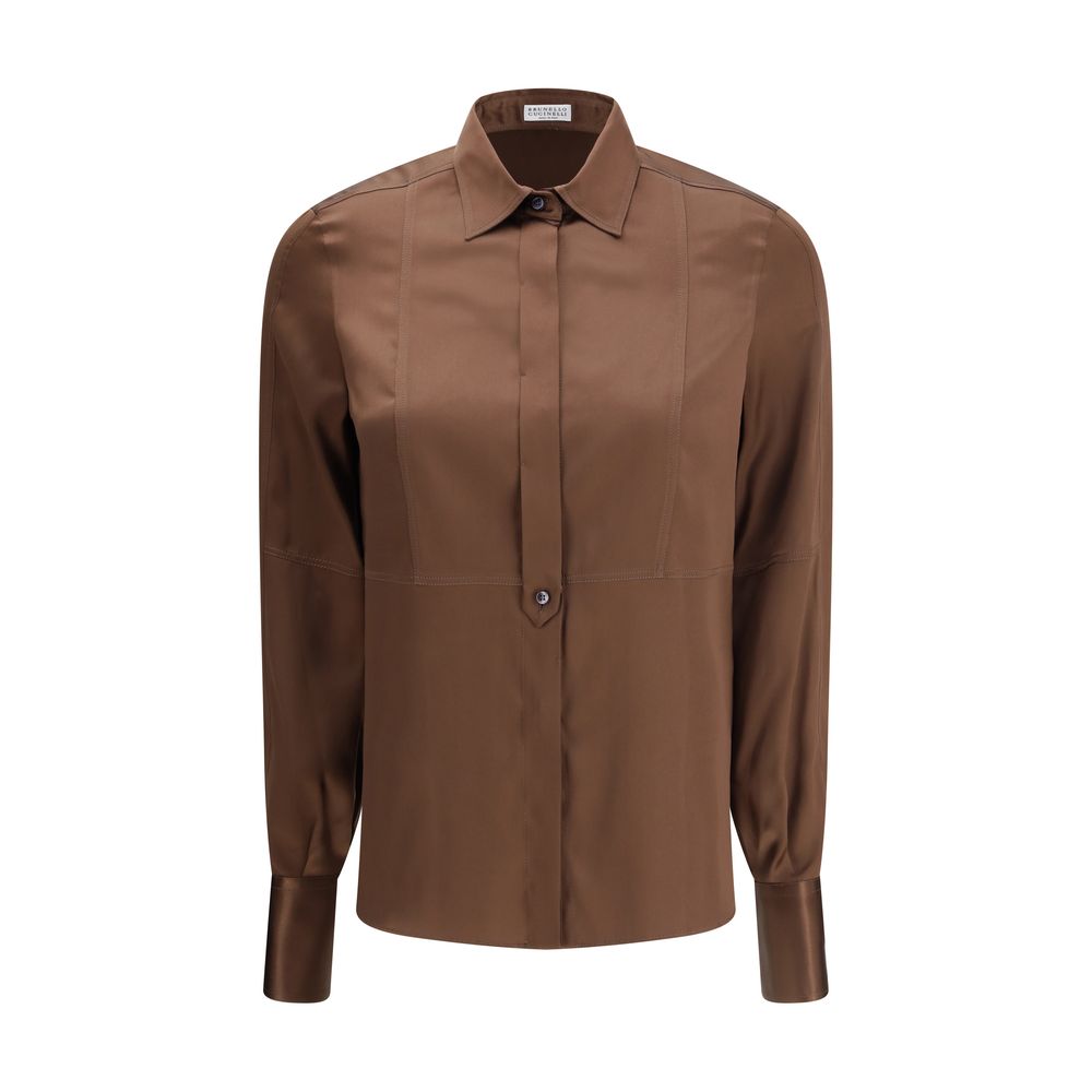 Brunello Cucinelli Brown Silk Dress Shirt