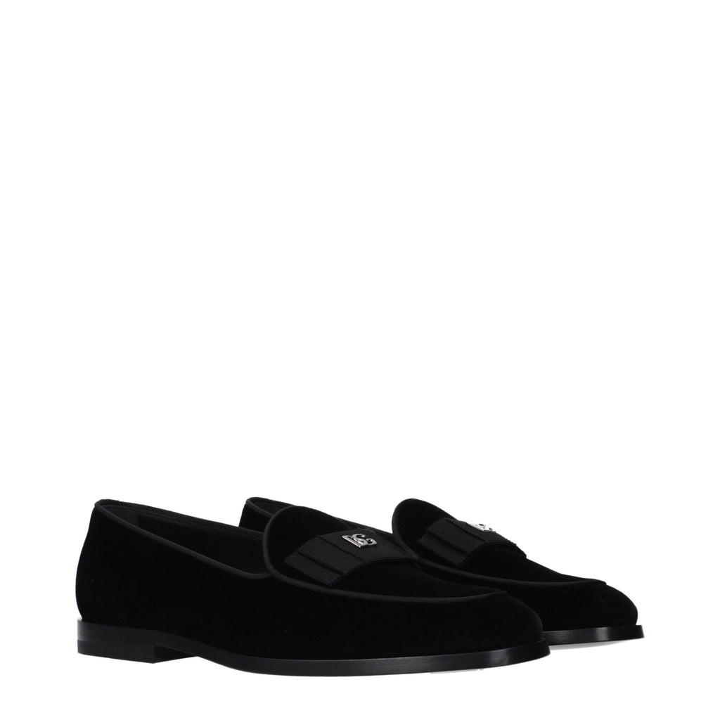 Dolce & Gabbana Black Velvet Slip-On Loafers